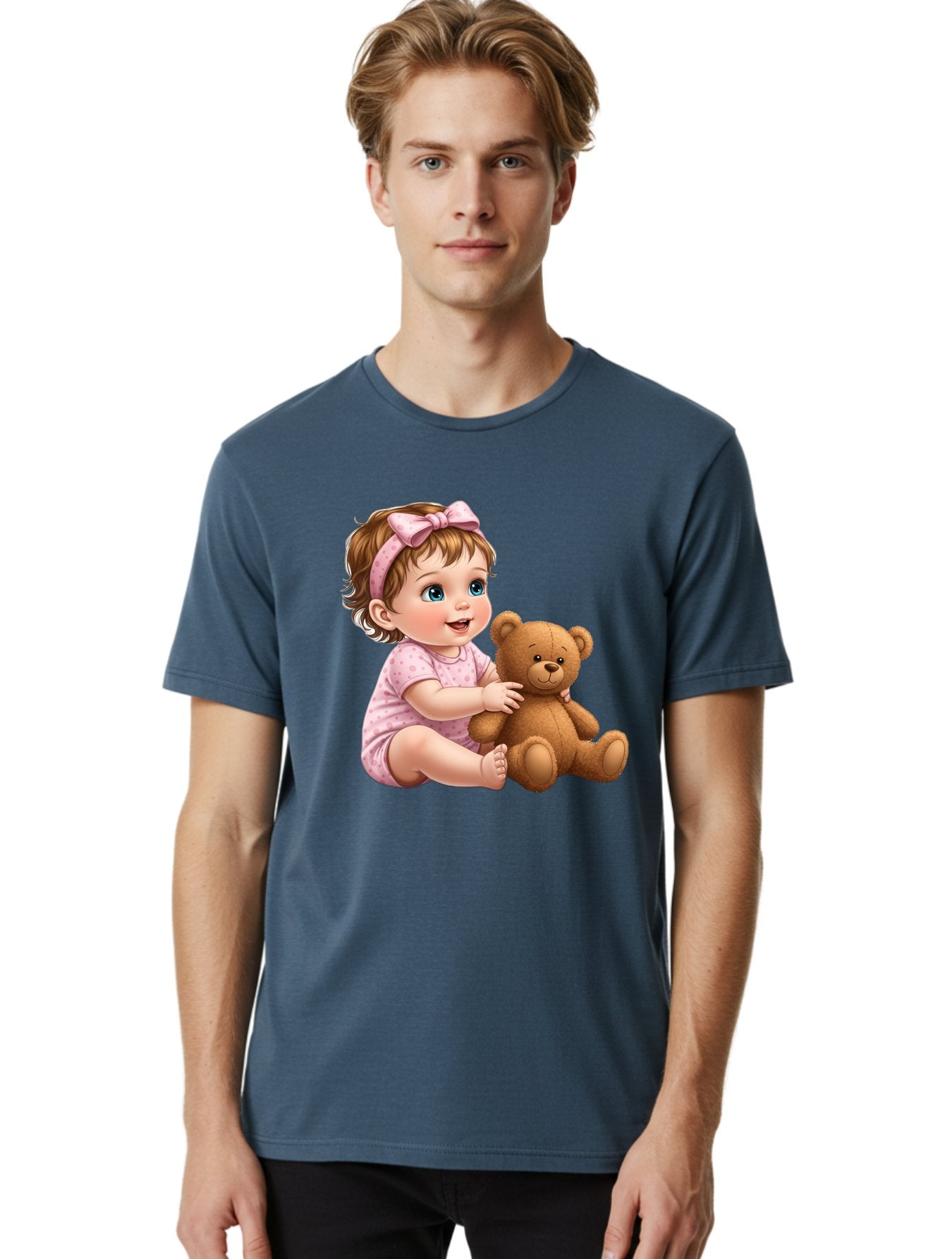 Toddler-Girl-Hugging-Teddy Men'S Graphic Tee, 100% Cotton, Comfortable Casual Summer Wear, Machine Washable, Vintage Camera, Old Camera, Antique Camera, Black Camera, Classic Photography, Photography Equipment, Nostalgic Device, Film Camera, Bal494 24