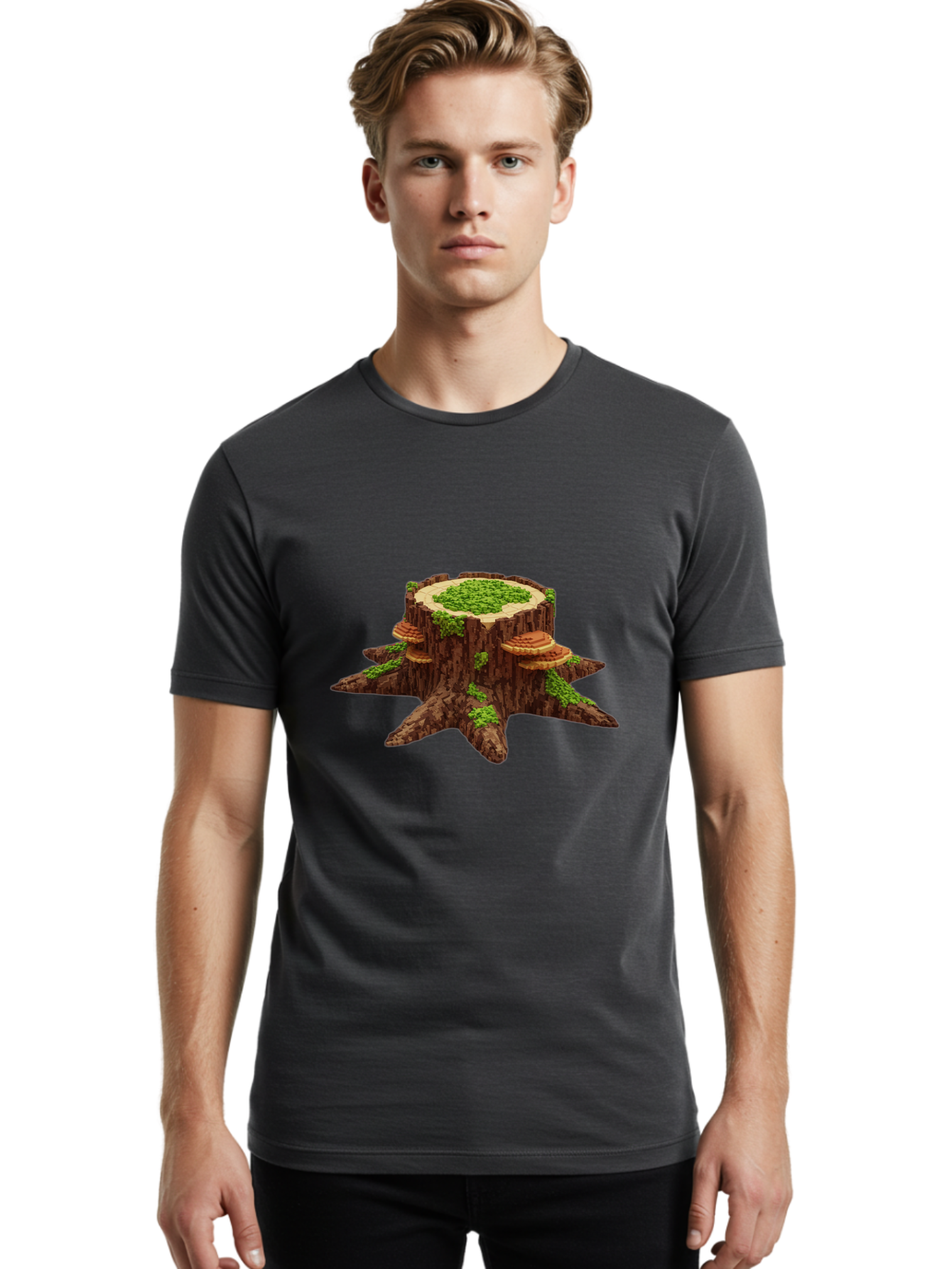 Tree-Stump-With-Mushrooms-1 Men'S Graphic Tee, 100% Cotton, Comfortable Casual Summer Wear, Machine Washable, Vintage Camera, Old Camera, Antique Camera, Black Camera, Classic Photography, Photography Equipment, Nostalgic Device, Film Camera, Bal504 21