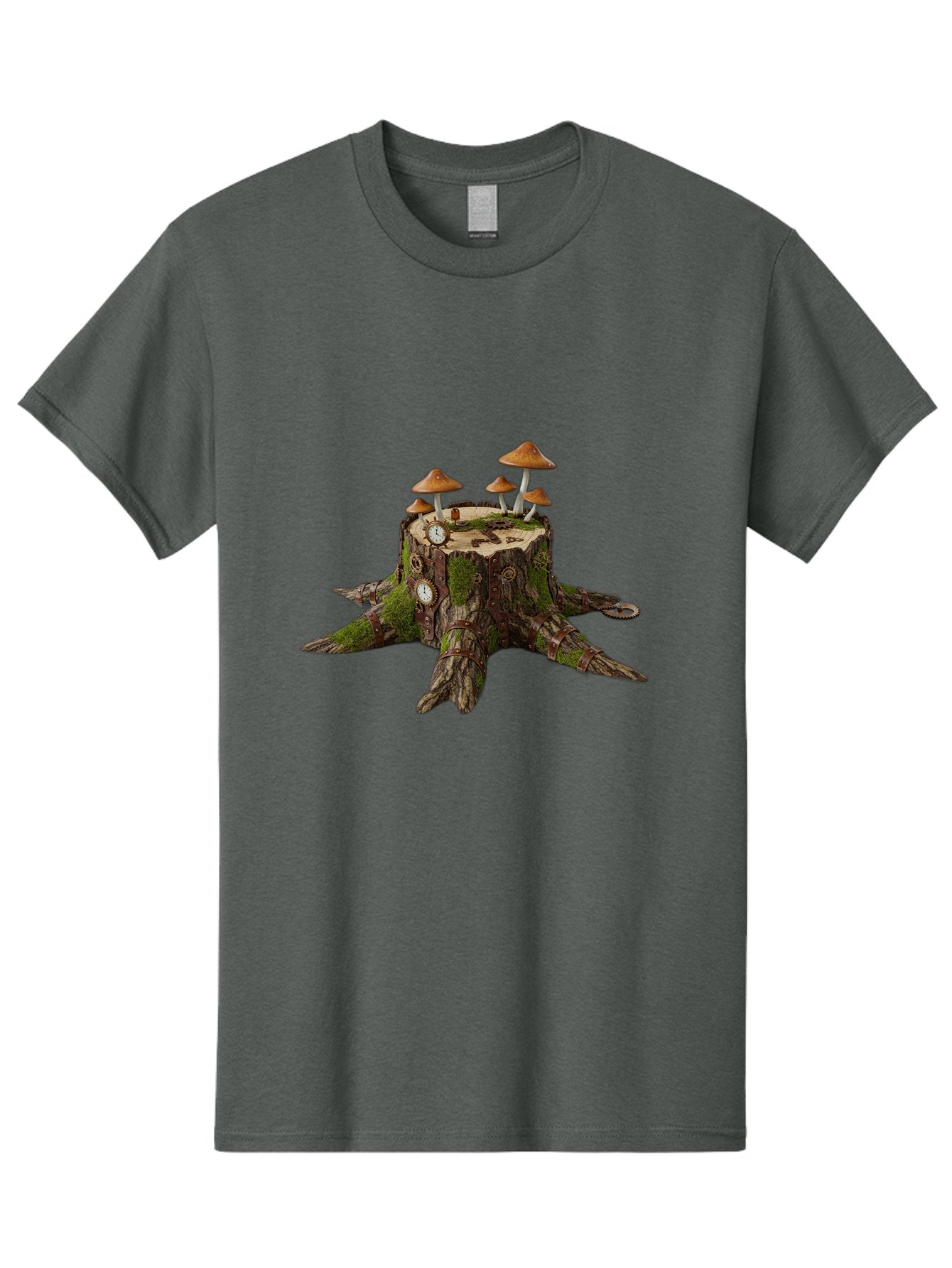 Tree-Stump-With-Mushrooms-2 Men'S Graphic Tee, 100% Cotton, Comfortable Casual Summer Wear, Machine Washable, Vintage Camera, Old Camera, Antique Camera, Black Camera, Classic Photography, Photography Equipment, Nostalgic Device, Film Camera, Bal505 7