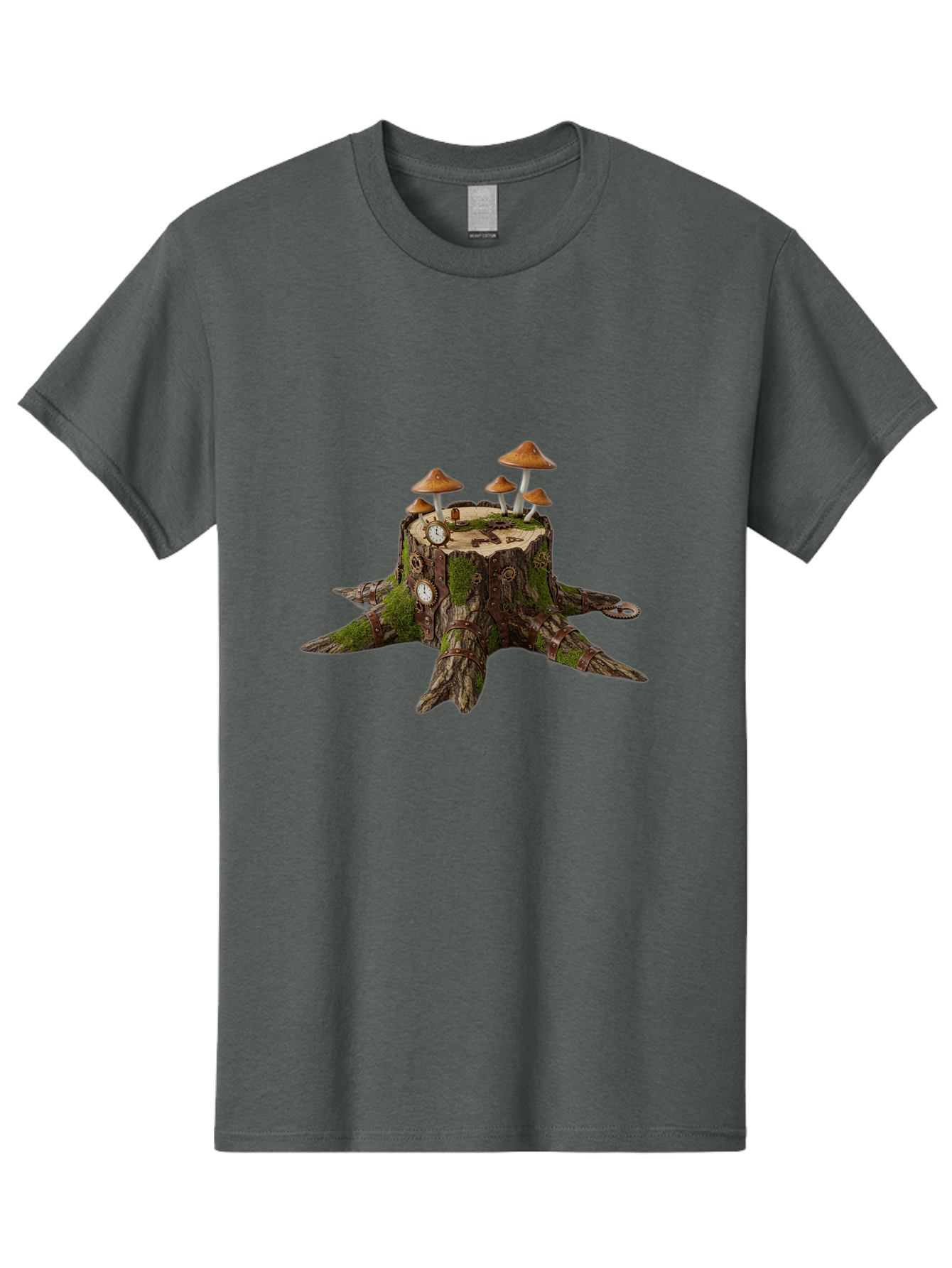 Tree-Stump-With-Mushrooms-2 Men'S Graphic Tee, 100% Cotton, Comfortable Casual Summer Wear, Machine Washable, Vintage Camera, Old Camera, Antique Camera, Black Camera, Classic Photography, Photography Equipment, Nostalgic Device, Film Camera, Bal505 13