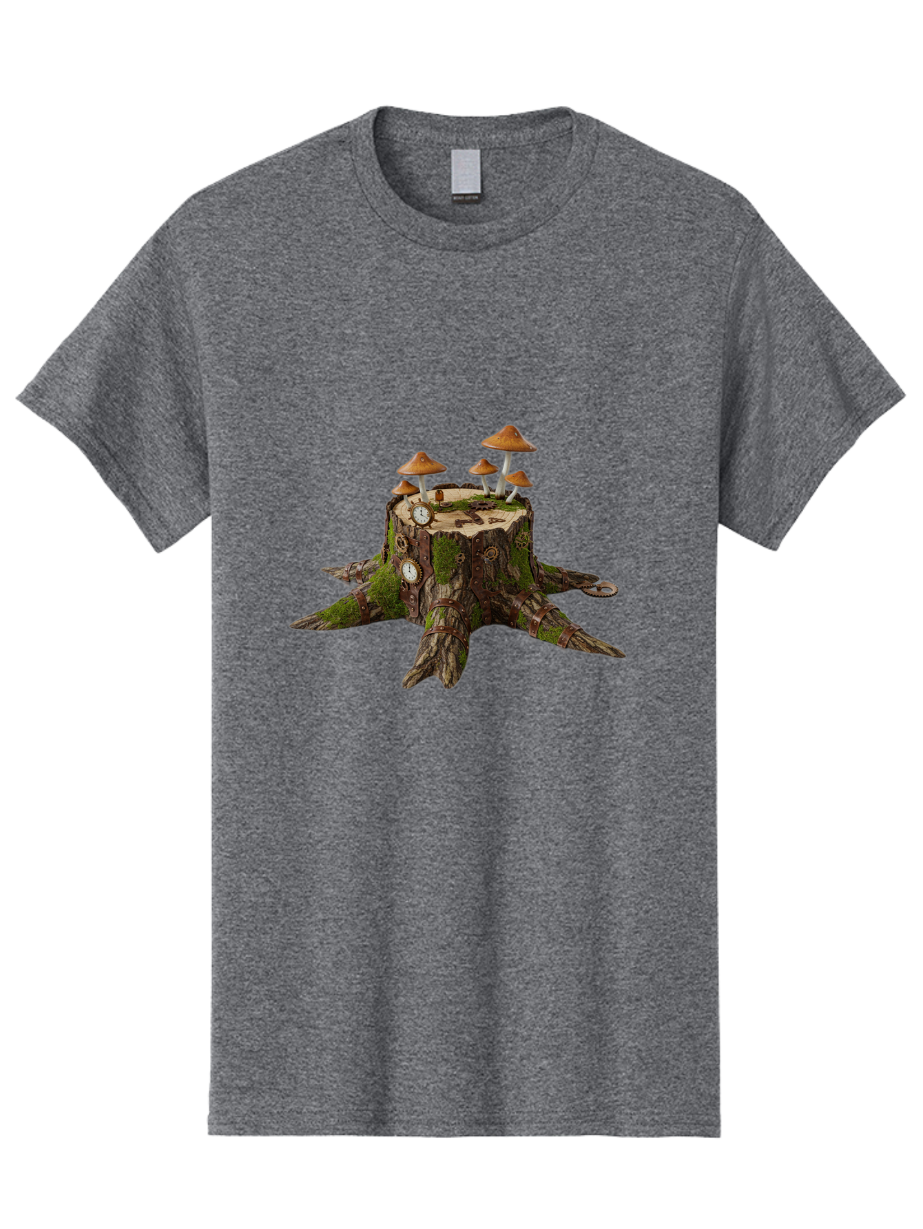 Tree-Stump-With-Mushrooms-2 Men'S Graphic Tee, 100% Cotton, Comfortable Casual Summer Wear, Machine Washable, Vintage Camera, Old Camera, Antique Camera, Black Camera, Classic Photography, Photography Equipment, Nostalgic Device, Film Camera, Bal505 5