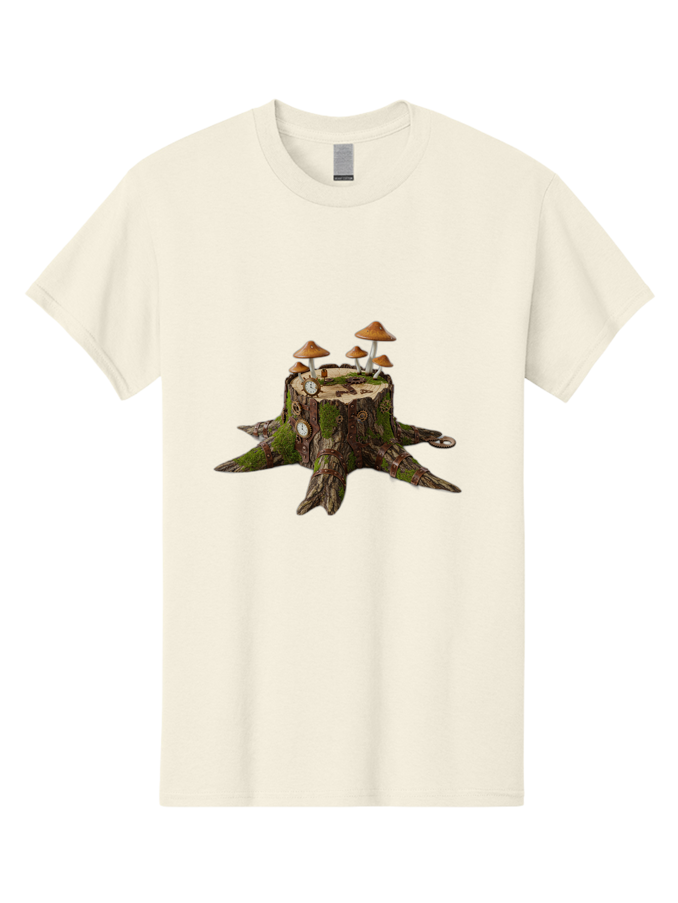 Tree-Stump-With-Mushrooms-2 Men'S Graphic Tee, 100% Cotton, Comfortable Casual Summer Wear, Machine Washable, Vintage Camera, Old Camera, Antique Camera, Black Camera, Classic Photography, Photography Equipment, Nostalgic Device, Film Camera, Bal505 12