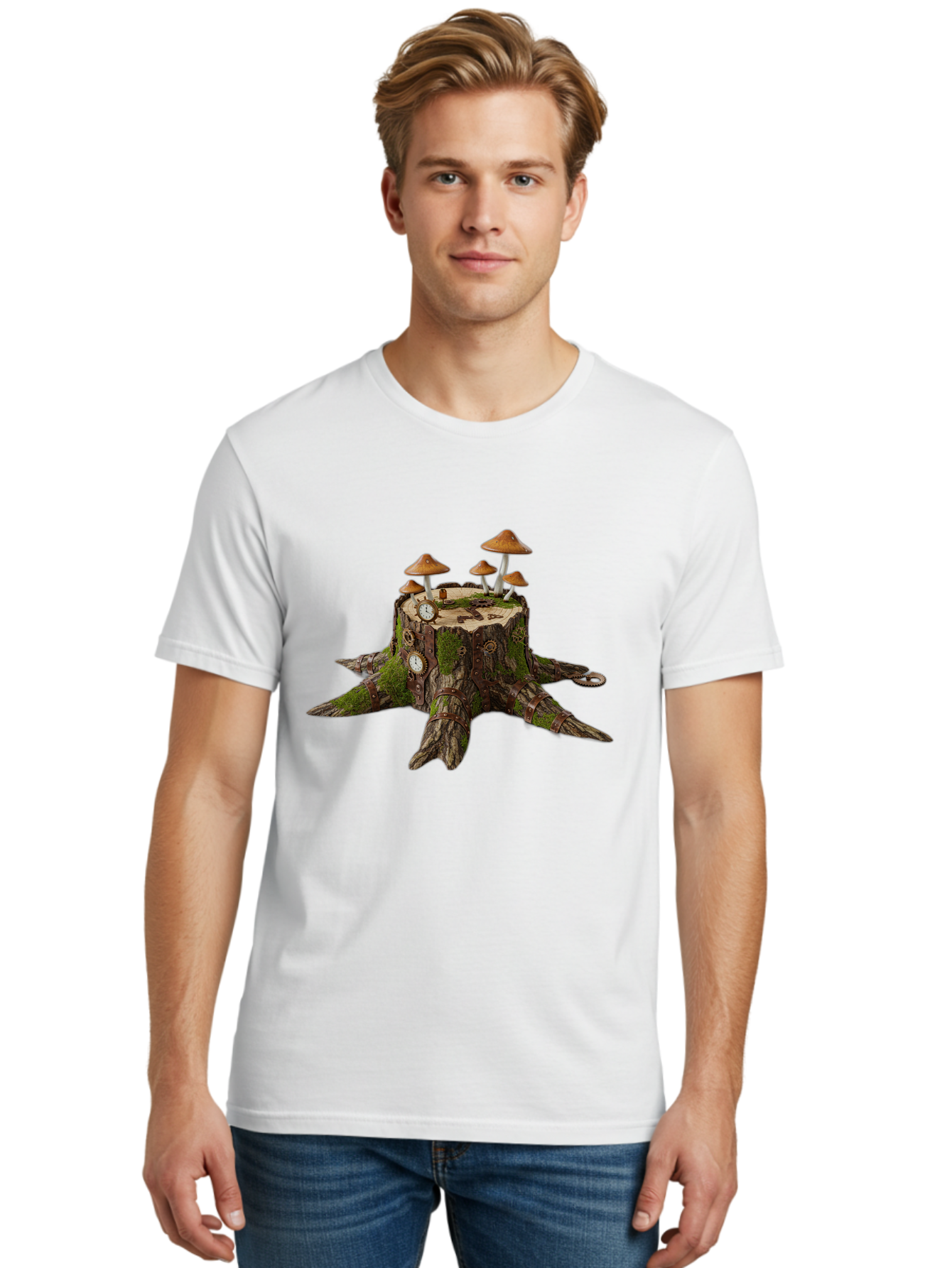 Tree-Stump-With-Mushrooms-2 Men'S Graphic Tee, 100% Cotton, Comfortable Casual Summer Wear, Machine Washable, Vintage Camera, Old Camera, Antique Camera, Black Camera, Classic Photography, Photography Equipment, Nostalgic Device, Film Camera, Bal505 26