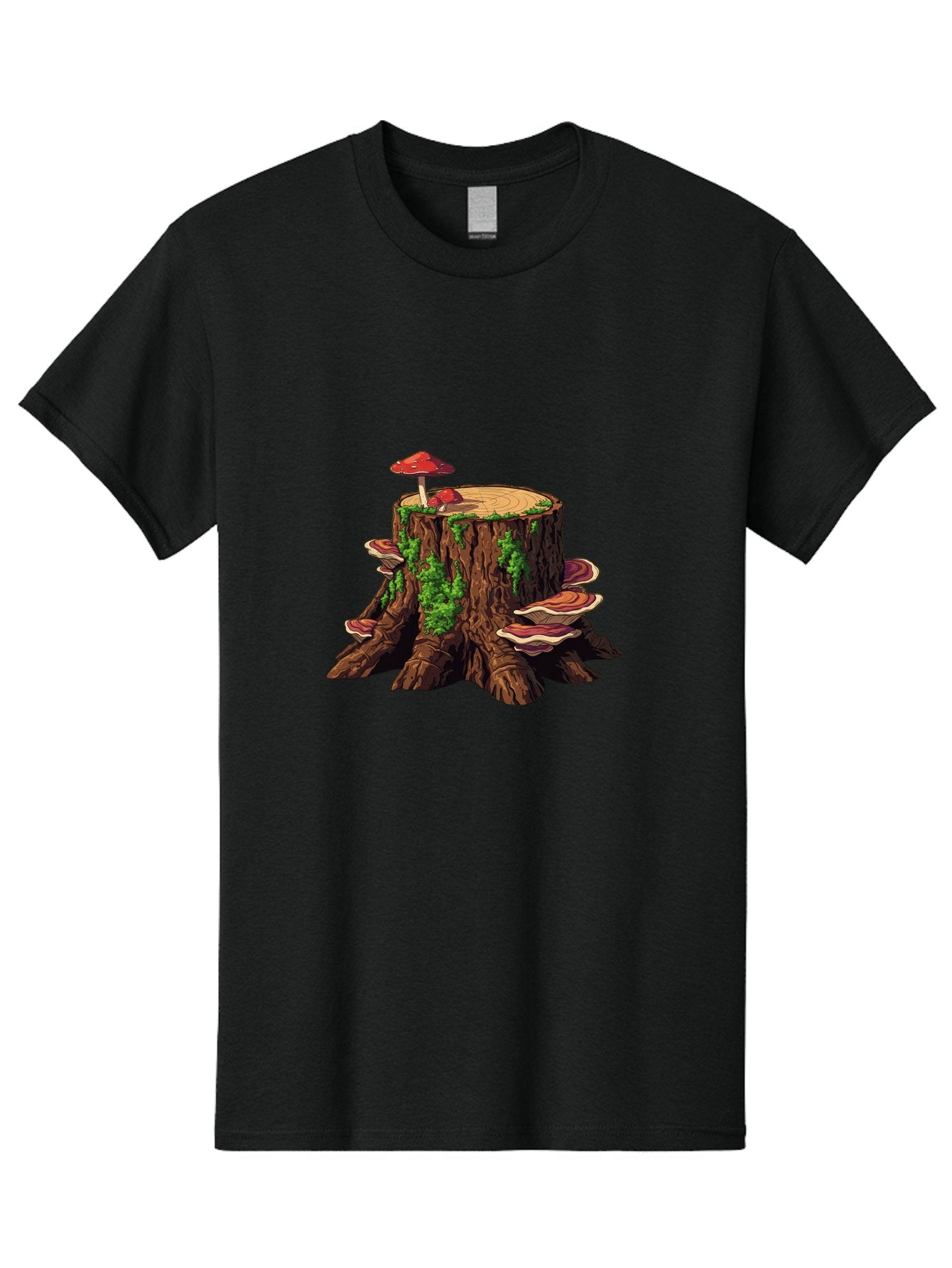 Tree-Stump-With-Mushrooms-4 Men'S Graphic Tee, 100% Cotton, Comfortable Casual Summer Wear, Machine Washable, Vintage Camera, Old Camera, Antique Camera, Black Camera, Classic Photography, Photography Equipment, Nostalgic Device, Film Camera, Bal507 4