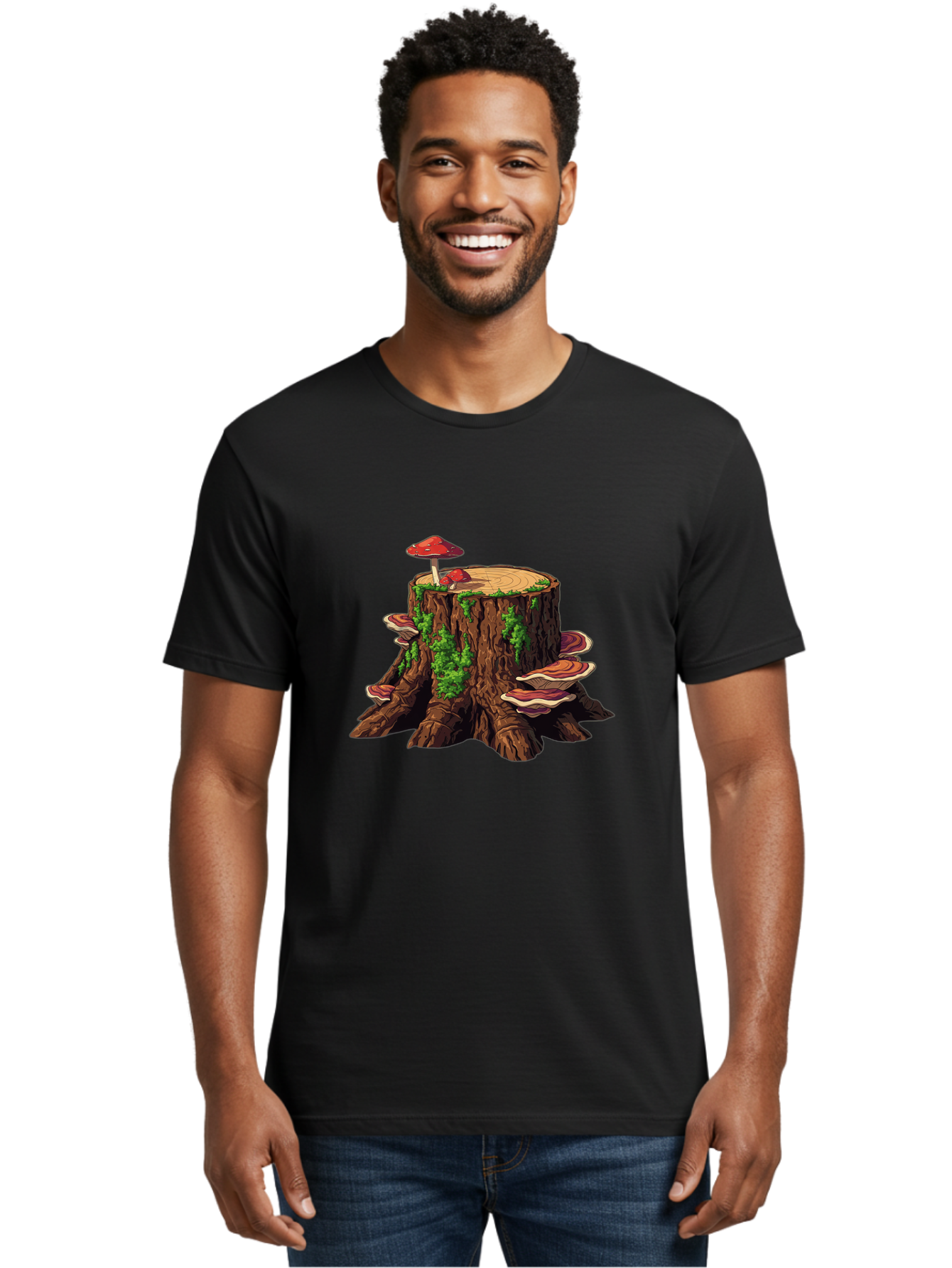Tree-Stump-With-Mushrooms-4 Men'S Graphic Tee, 100% Cotton, Comfortable Casual Summer Wear, Machine Washable, Vintage Camera, Old Camera, Antique Camera, Black Camera, Classic Photography, Photography Equipment, Nostalgic Device, Film Camera, Bal507 19