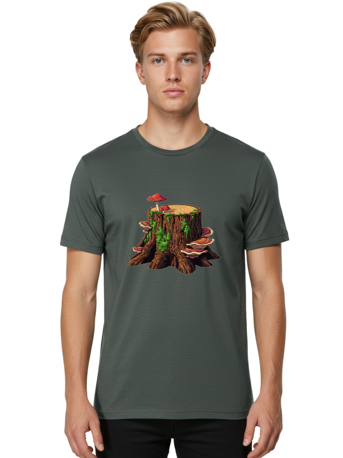 Tree-Stump-With-Mushrooms-4 Men'S Graphic Tee, 100% Cotton, Comfortable Casual Summer Wear, Machine Washable, Vintage Camera, Old Camera, Antique Camera, Black Camera, Classic Photography, Photography Equipment, Nostalgic Device, Film Camera, Bal507 26