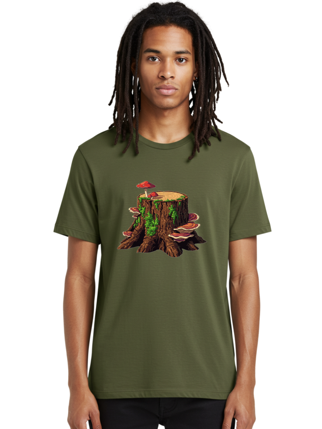 Tree-Stump-With-Mushrooms-4 Men'S Graphic Tee, 100% Cotton, Comfortable Casual Summer Wear, Machine Washable, Vintage Camera, Old Camera, Antique Camera, Black Camera, Classic Photography, Photography Equipment, Nostalgic Device, Film Camera, Bal507 25