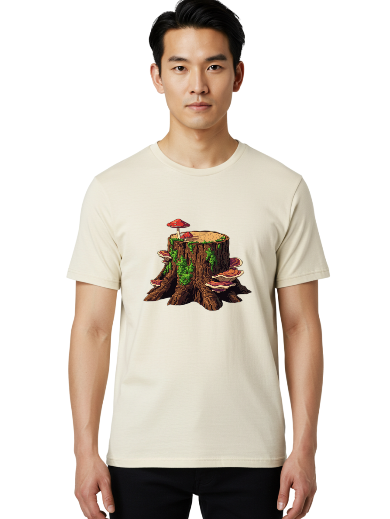 Tree-Stump-With-Mushrooms-4 Men'S Graphic Tee, 100% Cotton, Comfortable Casual Summer Wear, Machine Washable, Vintage Camera, Old Camera, Antique Camera, Black Camera, Classic Photography, Photography Equipment, Nostalgic Device, Film Camera, Bal507 27