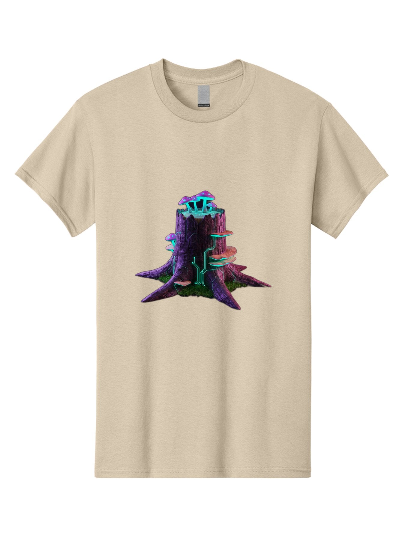 Tree-Stump-With-Mushrooms-And-Circuitry Men'S Graphic Tee, 100% Cotton, Comfortable Casual Summer Wear, Machine Washable, Vintage Camera, Old Camera, Antique Camera, Black Camera, Classic Photography, Photography Equipment, Nostalgic Device, Bal508 5