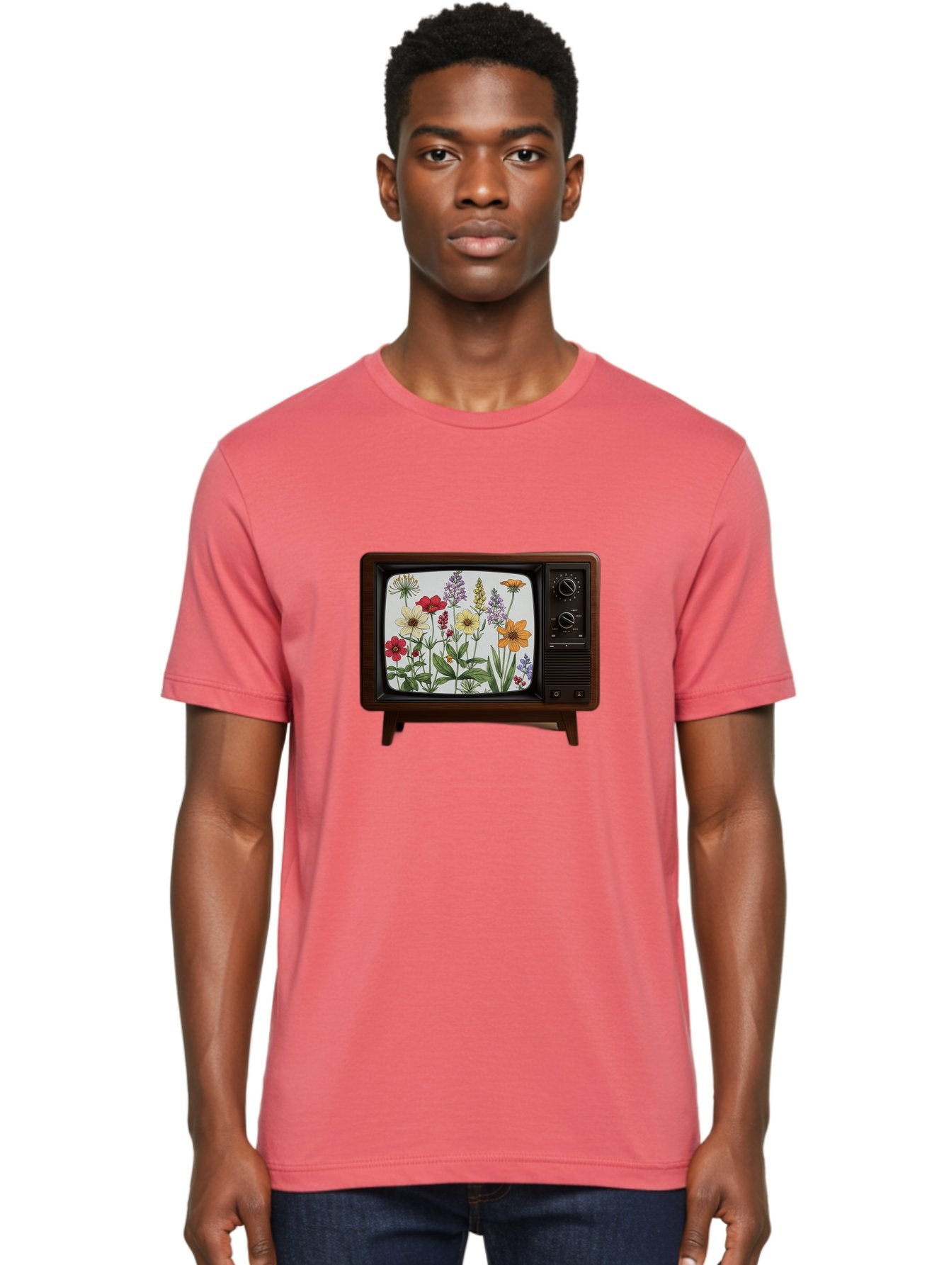 Tv-With-Flowers Men'S Graphic Tee, 100% Cotton, Comfortable Casual Summer Wear, Machine Washable, Vintage Camera, Old Camera, Antique Camera, Black Camera, Classic Photography, Photography Equipment, Nostalgic Device, Film Camera, Camera Art Bal516 16