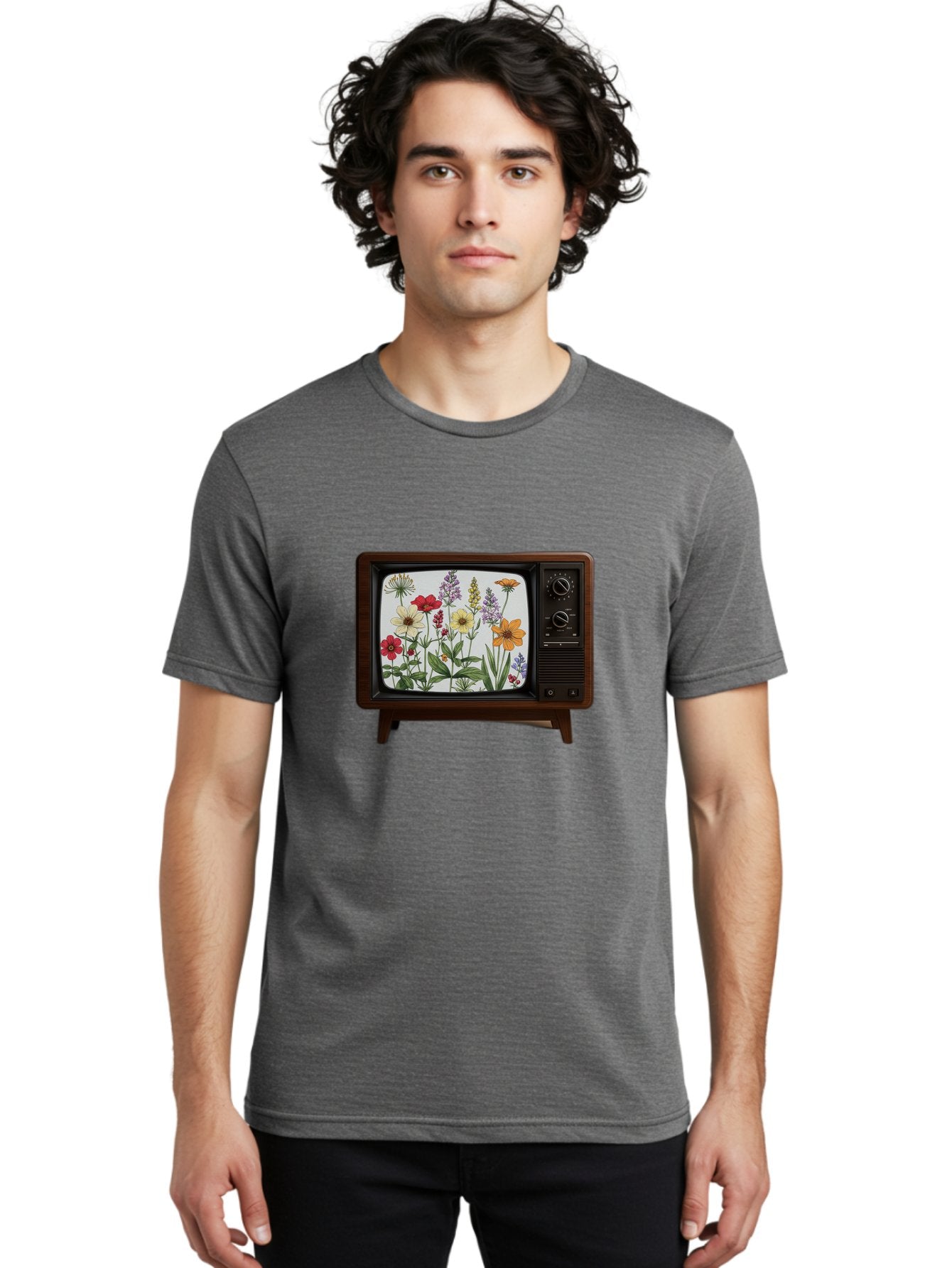 Tv-With-Flowers Men'S Graphic Tee, 100% Cotton, Comfortable Casual Summer Wear, Machine Washable, Vintage Camera, Old Camera, Antique Camera, Black Camera, Classic Photography, Photography Equipment, Nostalgic Device, Film Camera, Camera Art Bal516 18