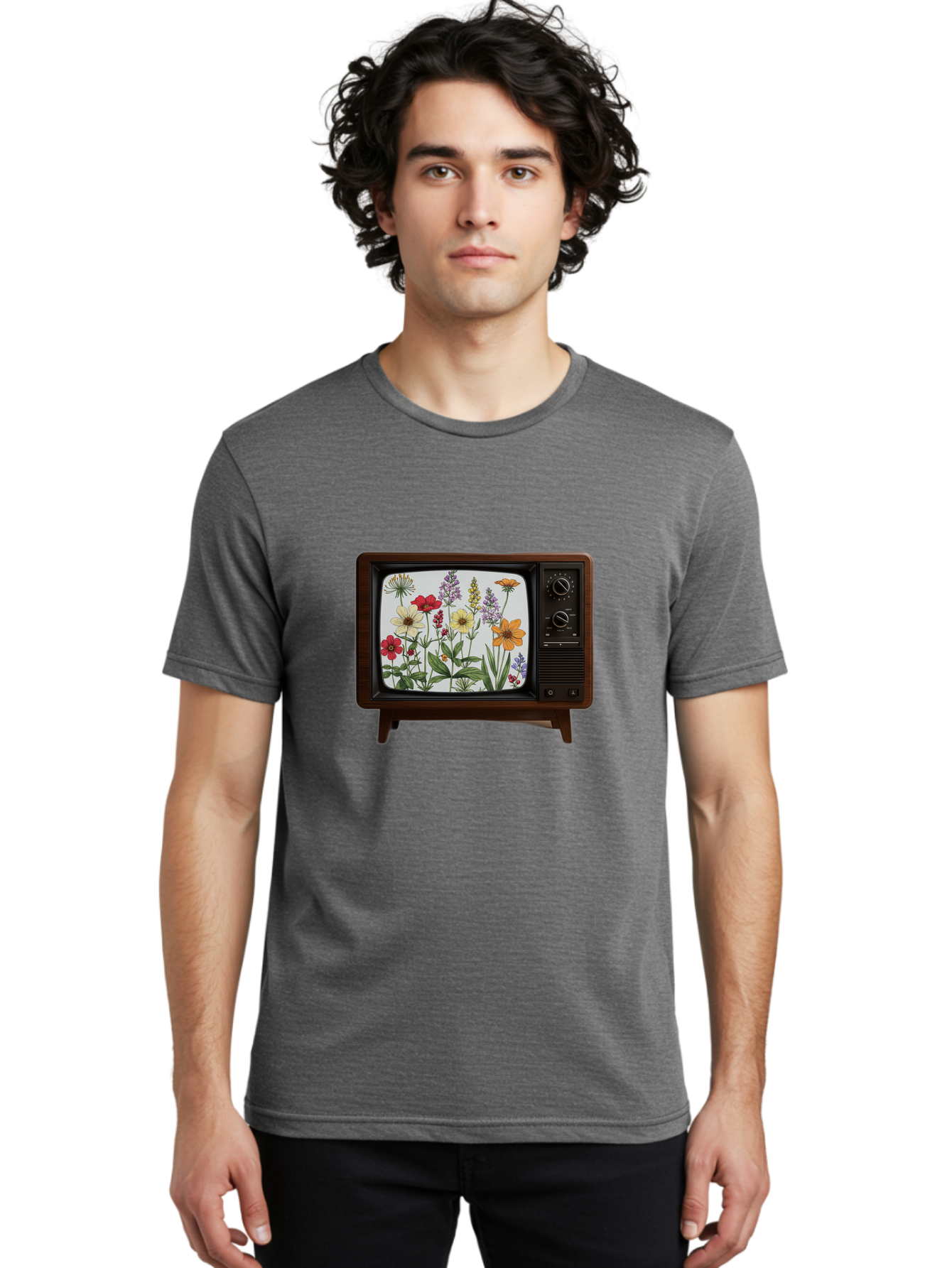 Tv-With-Flowers Men'S Graphic Tee, 100% Cotton, Comfortable Casual Summer Wear, Machine Washable, Vintage Camera, Old Camera, Antique Camera, Black Camera, Classic Photography, Photography Equipment, Nostalgic Device, Film Camera, Camera Art Bal516 27