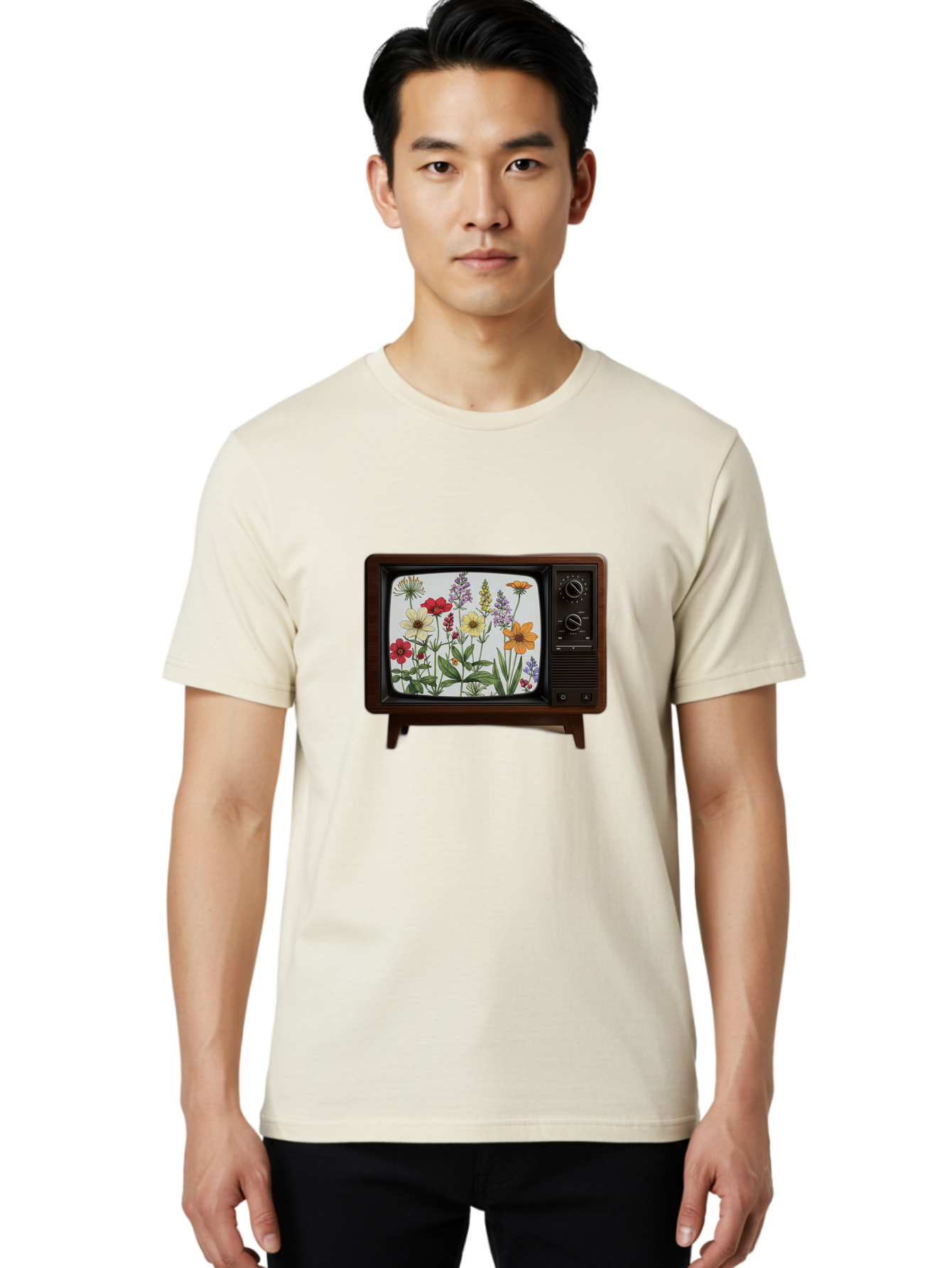 Tv-With-Flowers Men'S Graphic Tee, 100% Cotton, Comfortable Casual Summer Wear, Machine Washable, Vintage Camera, Old Camera, Antique Camera, Black Camera, Classic Photography, Photography Equipment, Nostalgic Device, Film Camera, Camera Art Bal516 19