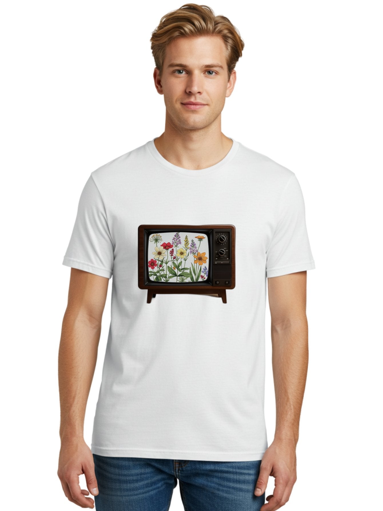 Tv-With-Flowers Men'S Graphic Tee, 100% Cotton, Comfortable Casual Summer Wear, Machine Washable, Vintage Camera, Old Camera, Antique Camera, Black Camera, Classic Photography, Photography Equipment, Nostalgic Device, Film Camera, Camera Art Bal516 22