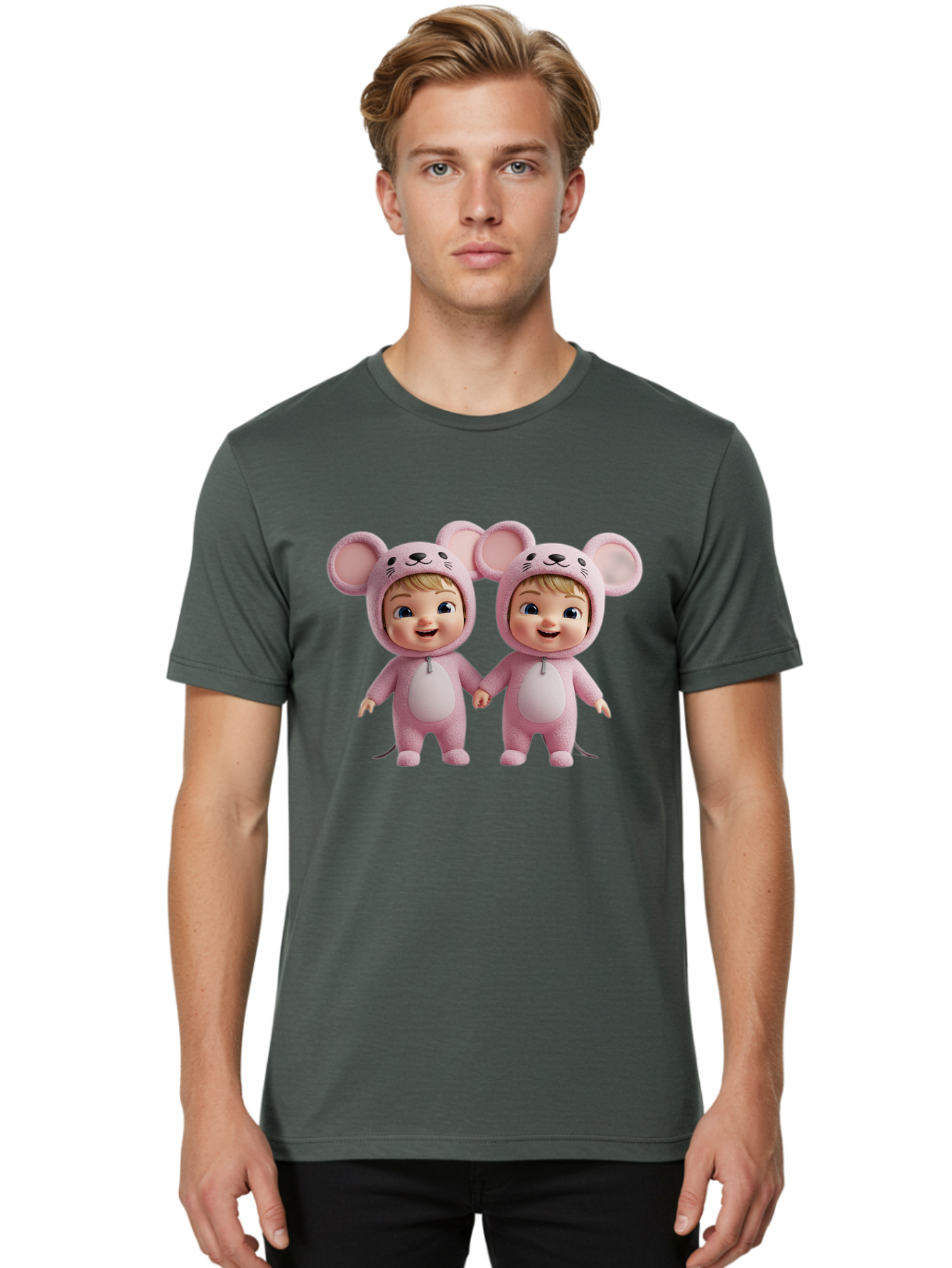 Twin-Babies-In-Pink-Mouse-Costumes Men'S Graphic Tee, 100% Cotton, Comfortable Casual Summer Wear, Machine Washable, Vintage Camera, Old Camera, Antique Camera, Black Camera, Classic Photography, Photography Equipment, Nostalgic Device, Bal521 16