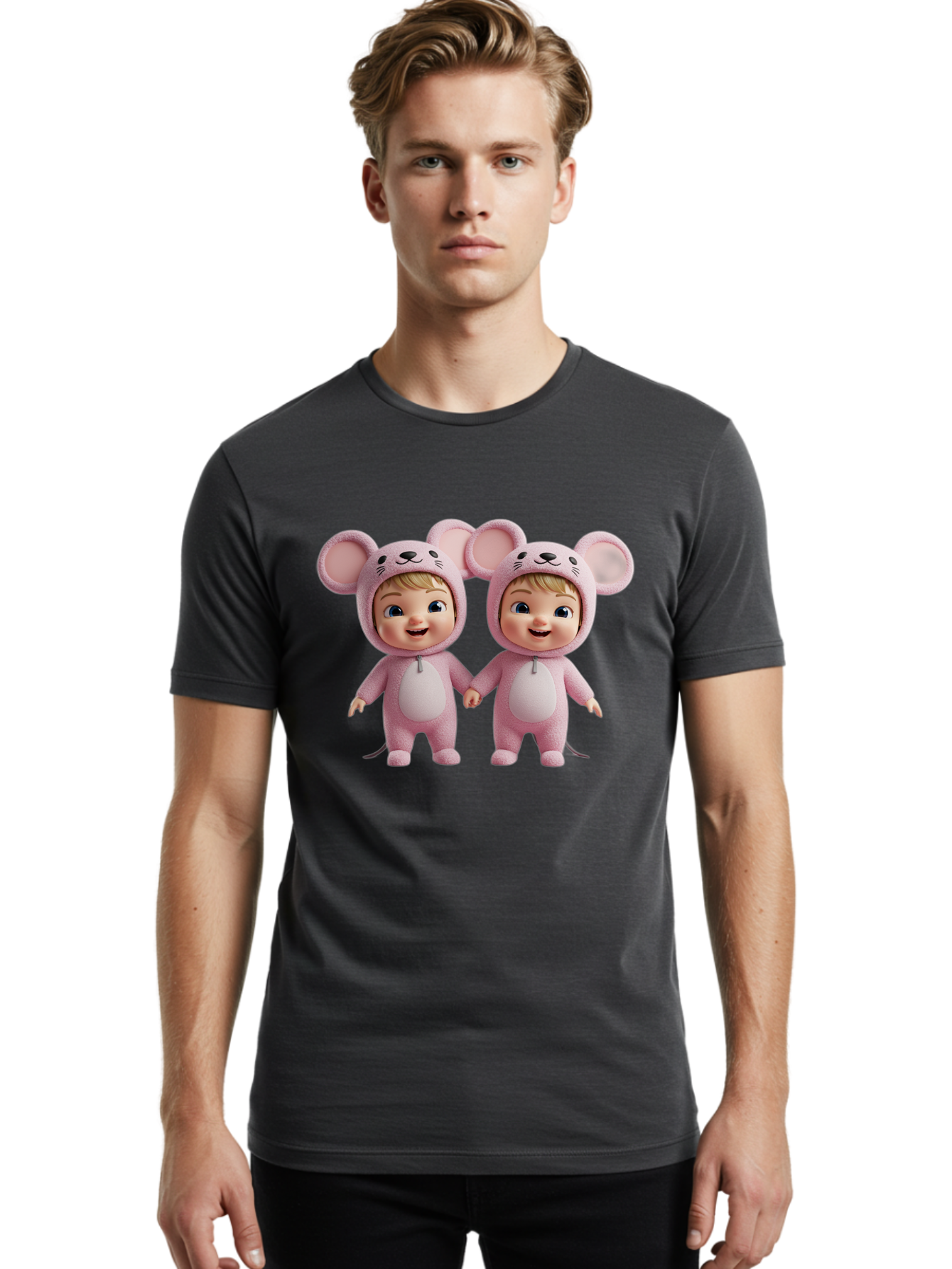Twin-Babies-In-Pink-Mouse-Costumes Men'S Graphic Tee, 100% Cotton, Comfortable Casual Summer Wear, Machine Washable, Vintage Camera, Old Camera, Antique Camera, Black Camera, Classic Photography, Photography Equipment, Nostalgic Device, Bal521 17