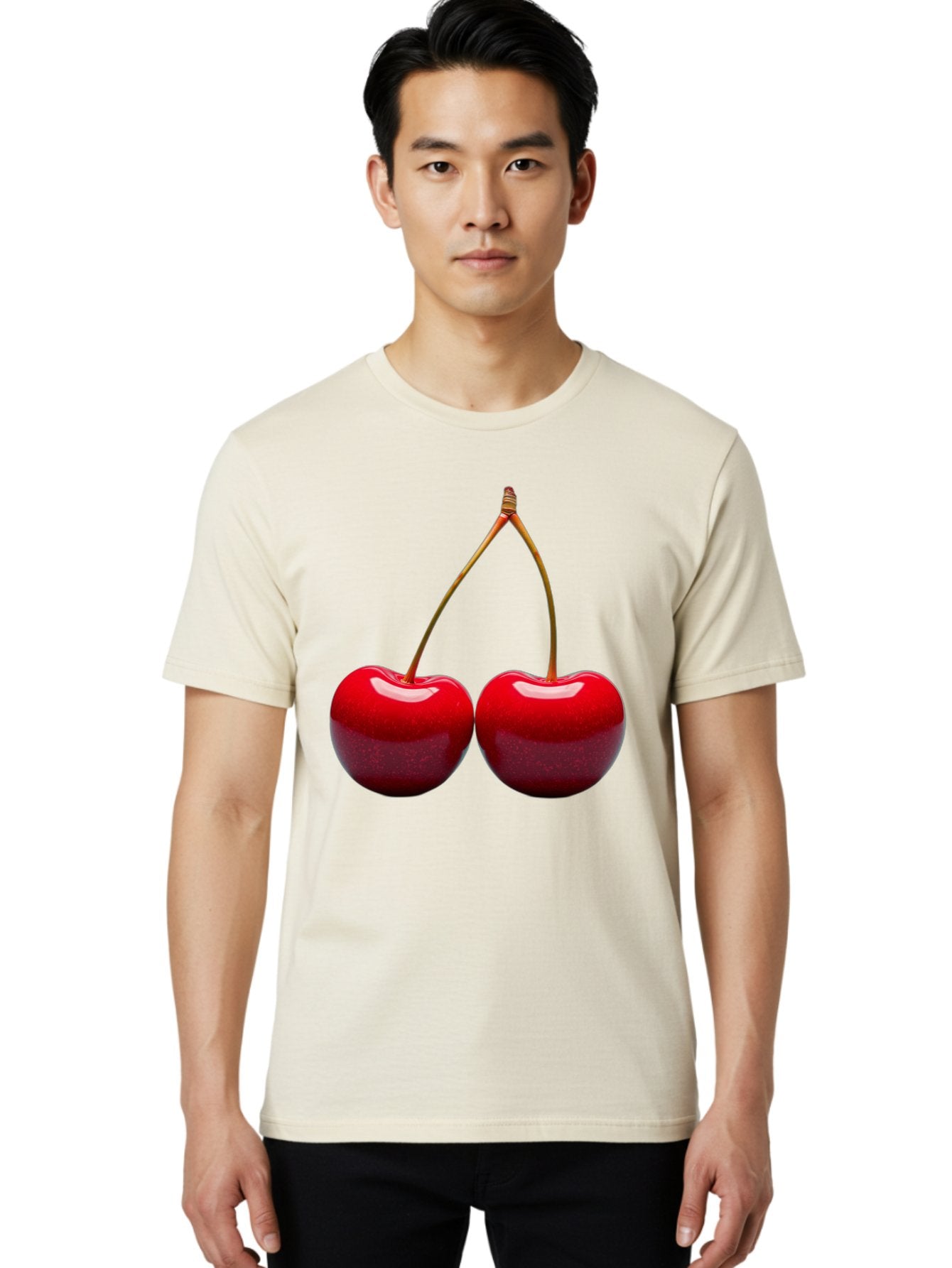 Two-Cherries-1 Men'S Graphic Tee, 100% Cotton, Comfortable Casual Summer Wear, Machine Washable, Vintage Camera, Old Camera, Antique Camera, Black Camera, Classic Photography, Photography Equipment, Nostalgic Device, Film Camera, Camera Art Bal532 25