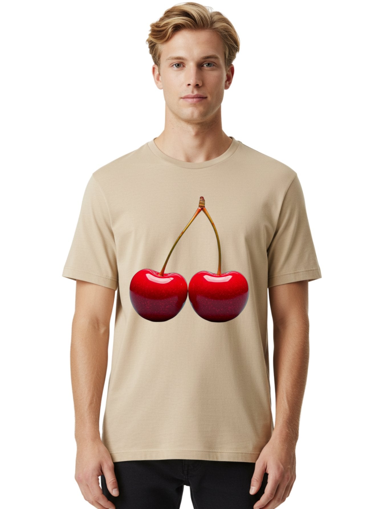 Two-Cherries-1 Men'S Graphic Tee, 100% Cotton, Comfortable Casual Summer Wear, Machine Washable, Vintage Camera, Old Camera, Antique Camera, Black Camera, Classic Photography, Photography Equipment, Nostalgic Device, Film Camera, Camera Art Bal532 30