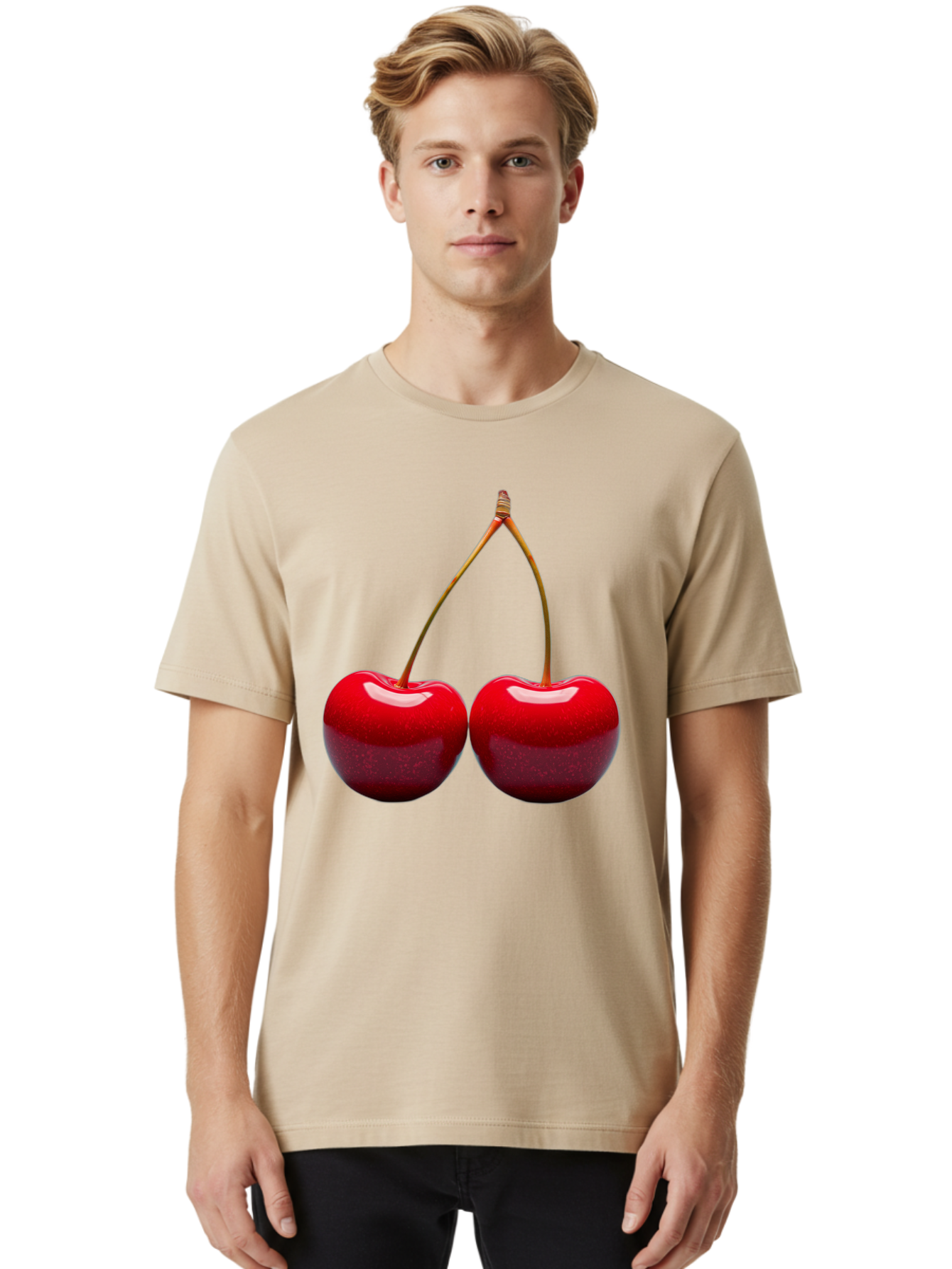 Two-Cherries-1 Men'S Graphic Tee, 100% Cotton, Comfortable Casual Summer Wear, Machine Washable, Vintage Camera, Old Camera, Antique Camera, Black Camera, Classic Photography, Photography Equipment, Nostalgic Device, Film Camera, Camera Art Bal532 16