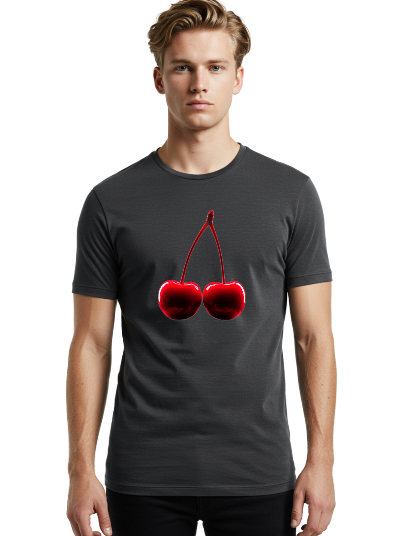 Two-Cherries-3 Men'S Graphic Tee, 100% Cotton, Comfortable Casual Summer Wear, Machine Washable, Vintage Camera, Old Camera, Antique Camera, Black Camera, Classic Photography, Photography Equipment, Nostalgic Device, Film Camera, Camera Art Bal534 16