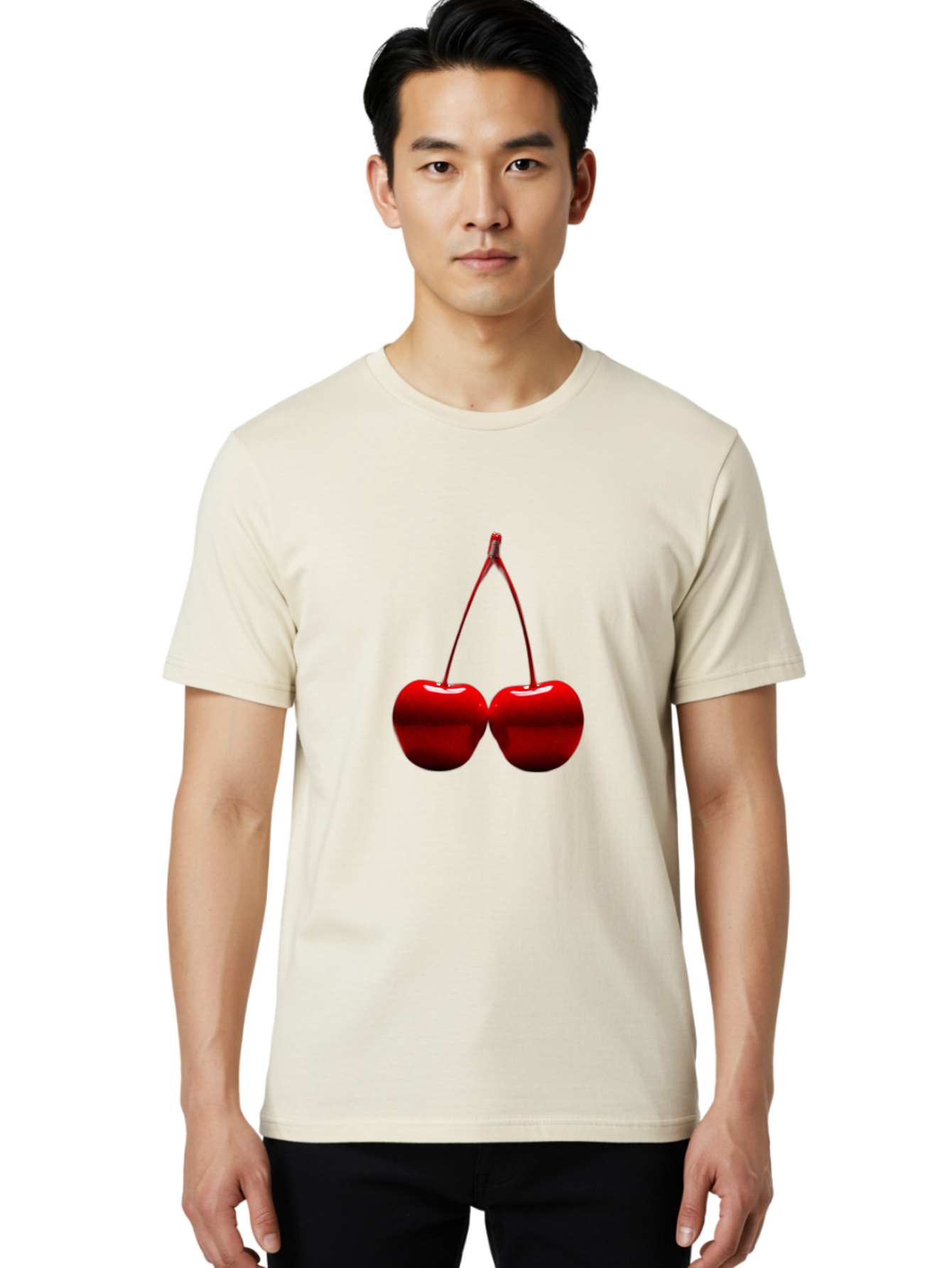 Two-Cherries-4 Men'S Graphic Tee, 100% Cotton, Comfortable Casual Summer Wear, Machine Washable, Vintage Camera, Old Camera, Antique Camera, Black Camera, Classic Photography, Photography Equipment, Nostalgic Device, Film Camera, Camera Art Bal535 24