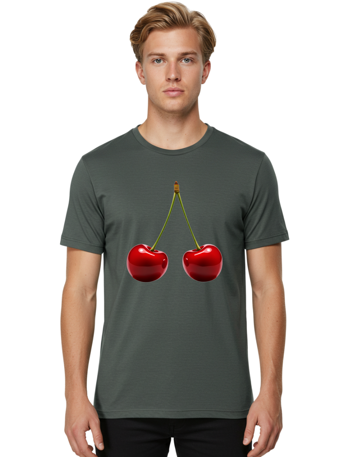 Two-Cherries-5 Men'S Graphic Tee, 100% Cotton, Comfortable Casual Summer Wear, Machine Washable, Vintage Camera, Old Camera, Antique Camera, Black Camera, Classic Photography, Photography Equipment, Nostalgic Device, Film Camera, Camera Art Bal536 19