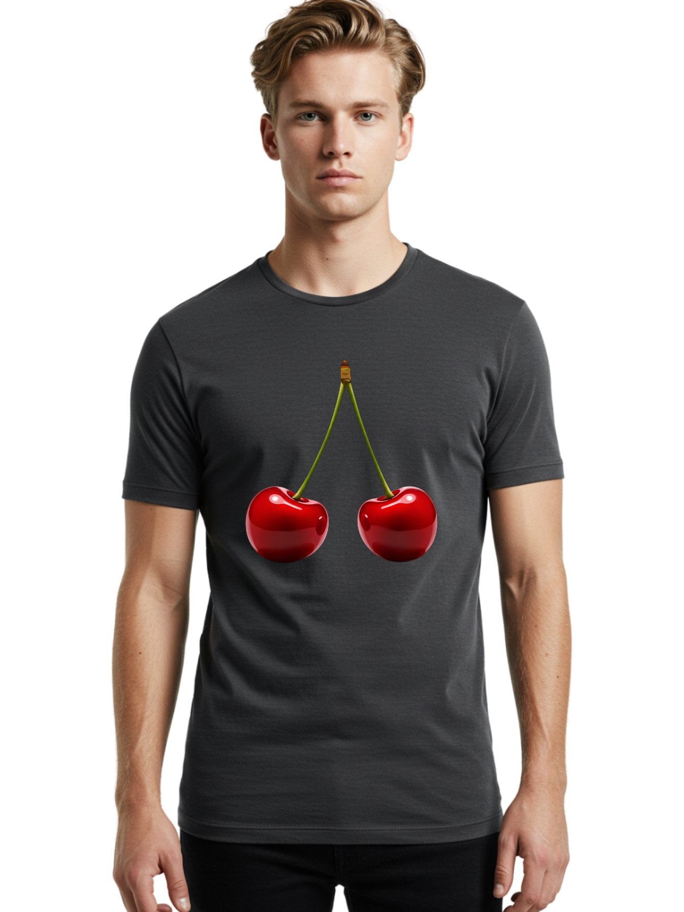 Two-Cherries-5 Men'S Graphic Tee, 100% Cotton, Comfortable Casual Summer Wear, Machine Washable, Vintage Camera, Old Camera, Antique Camera, Black Camera, Classic Photography, Photography Equipment, Nostalgic Device, Film Camera, Camera Art Bal536 24