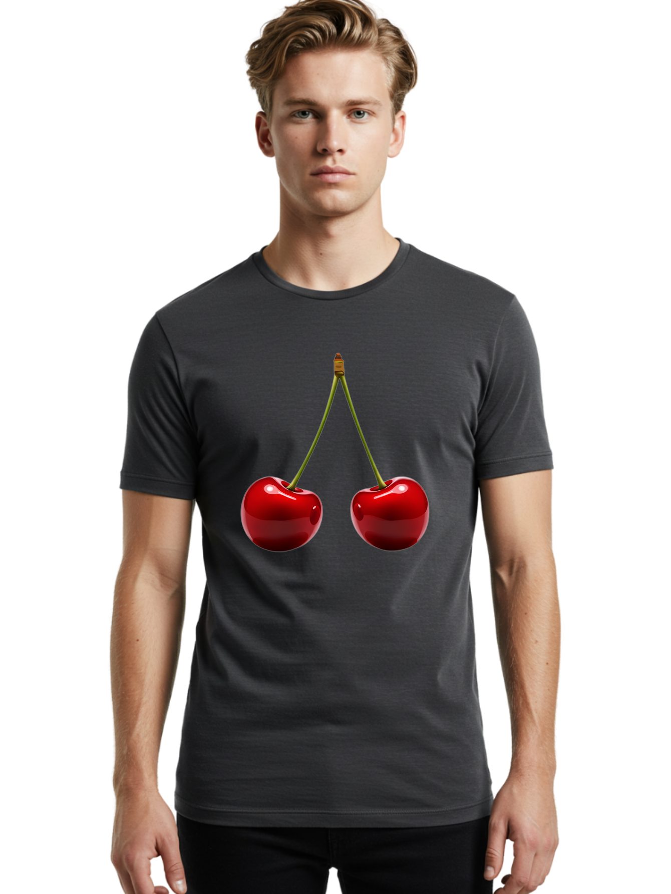 Two-Cherries-5 Men'S Graphic Tee, 100% Cotton, Comfortable Casual Summer Wear, Machine Washable, Vintage Camera, Old Camera, Antique Camera, Black Camera, Classic Photography, Photography Equipment, Nostalgic Device, Film Camera, Camera Art Bal536 22