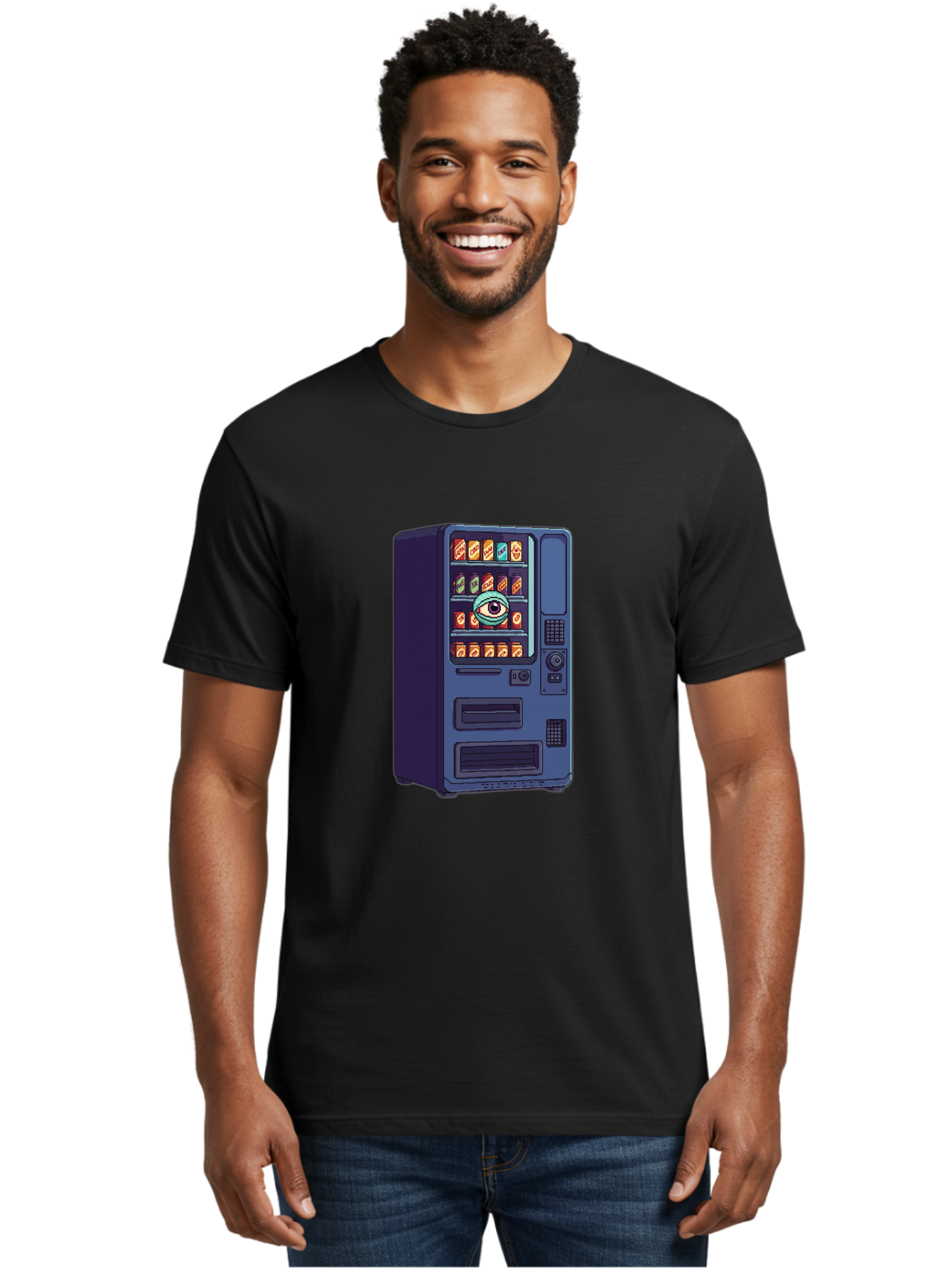 Vending-Machine-With-Eye Men'S Graphic Tee, 100% Cotton, Comfortable Casual Summer Wear, Machine Washable, Vintage Camera, Old Camera, Antique Camera, Black Camera, Classic Photography, Photography Equipment, Nostalgic Device, Film Camera, Bal565 25