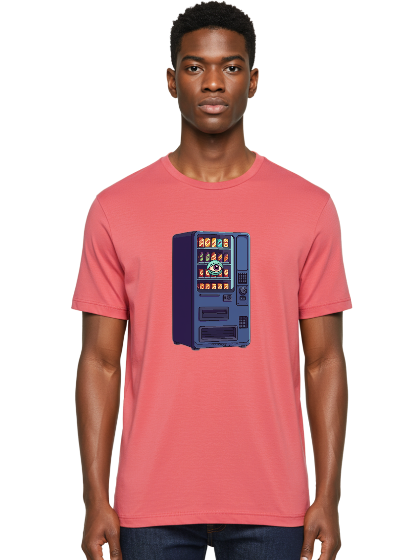 Vending-Machine-With-Eye Men'S Graphic Tee, 100% Cotton, Comfortable Casual Summer Wear, Machine Washable, Vintage Camera, Old Camera, Antique Camera, Black Camera, Classic Photography, Photography Equipment, Nostalgic Device, Film Camera, Bal565 18