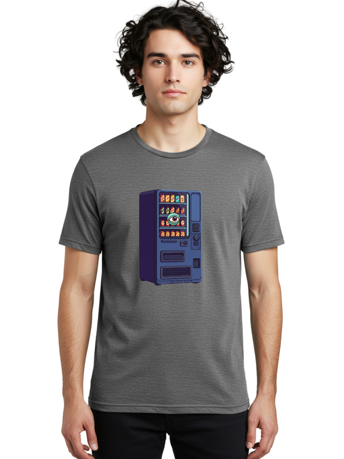 Vending-Machine-With-Eye Men'S Graphic Tee, 100% Cotton, Comfortable Casual Summer Wear, Machine Washable, Vintage Camera, Old Camera, Antique Camera, Black Camera, Classic Photography, Photography Equipment, Nostalgic Device, Film Camera, Bal565 21