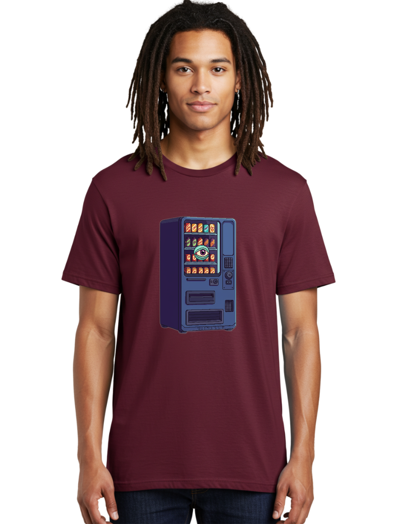 Vending-Machine-With-Eye Men'S Graphic Tee, 100% Cotton, Comfortable Casual Summer Wear, Machine Washable, Vintage Camera, Old Camera, Antique Camera, Black Camera, Classic Photography, Photography Equipment, Nostalgic Device, Film Camera, Bal565 24