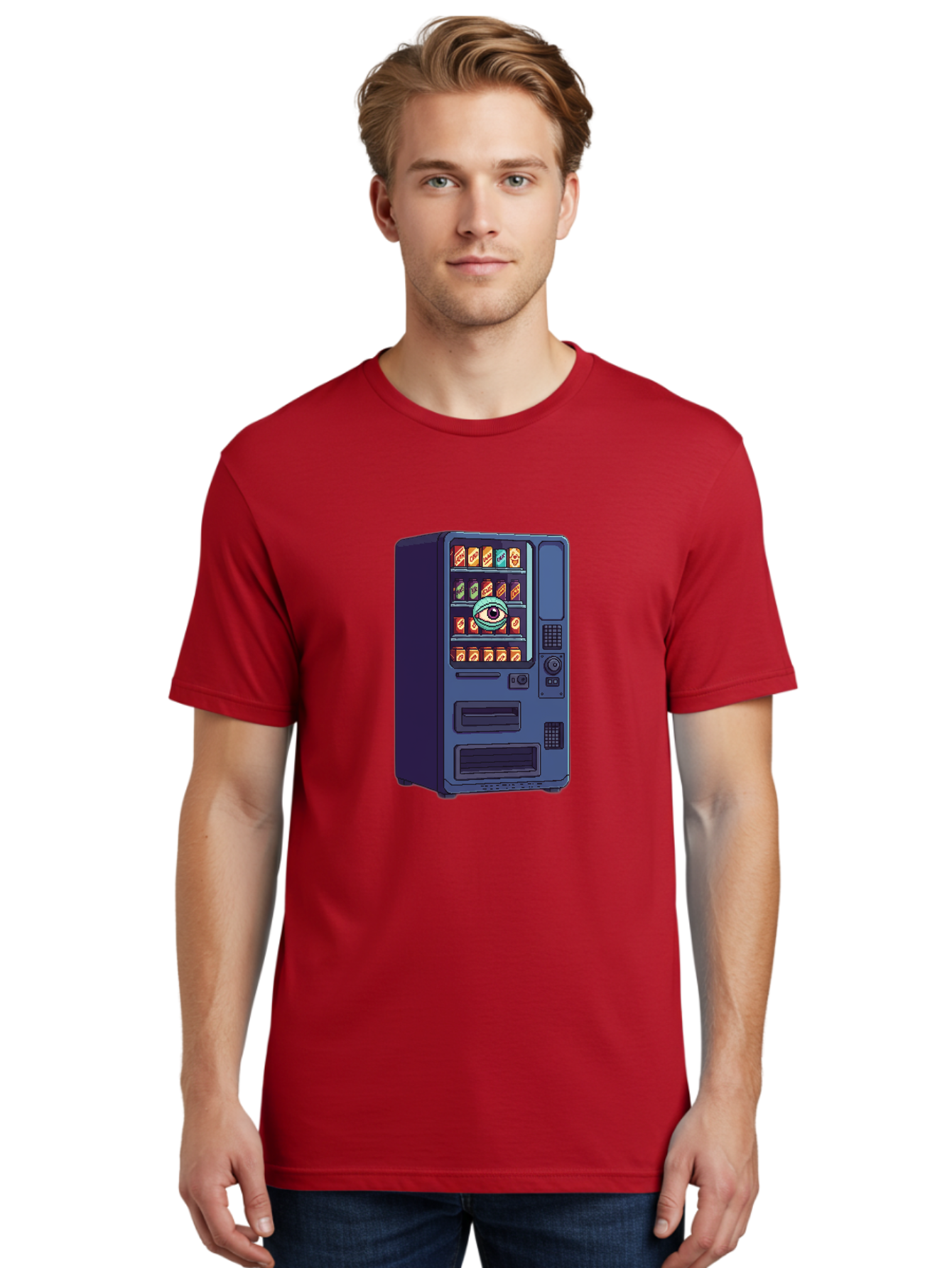 Vending-Machine-With-Eye Men'S Graphic Tee, 100% Cotton, Comfortable Casual Summer Wear, Machine Washable, Vintage Camera, Old Camera, Antique Camera, Black Camera, Classic Photography, Photography Equipment, Nostalgic Device, Film Camera, Bal565 23