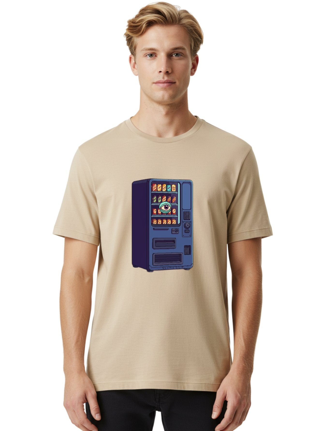 Vending-Machine-With-Eye Men'S Graphic Tee, 100% Cotton, Comfortable Casual Summer Wear, Machine Washable, Vintage Camera, Old Camera, Antique Camera, Black Camera, Classic Photography, Photography Equipment, Nostalgic Device, Film Camera, Bal565 20
