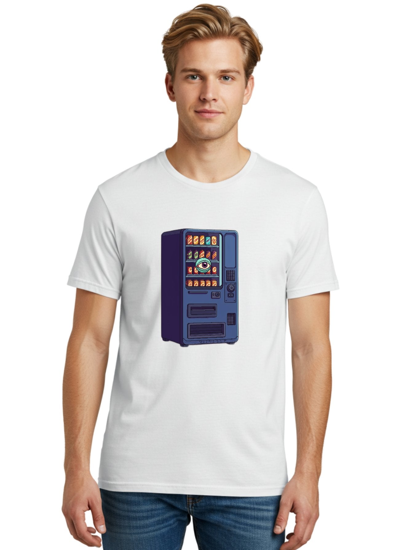 Vending-Machine-With-Eye Men'S Graphic Tee, 100% Cotton, Comfortable Casual Summer Wear, Machine Washable, Vintage Camera, Old Camera, Antique Camera, Black Camera, Classic Photography, Photography Equipment, Nostalgic Device, Film Camera, Bal565 26