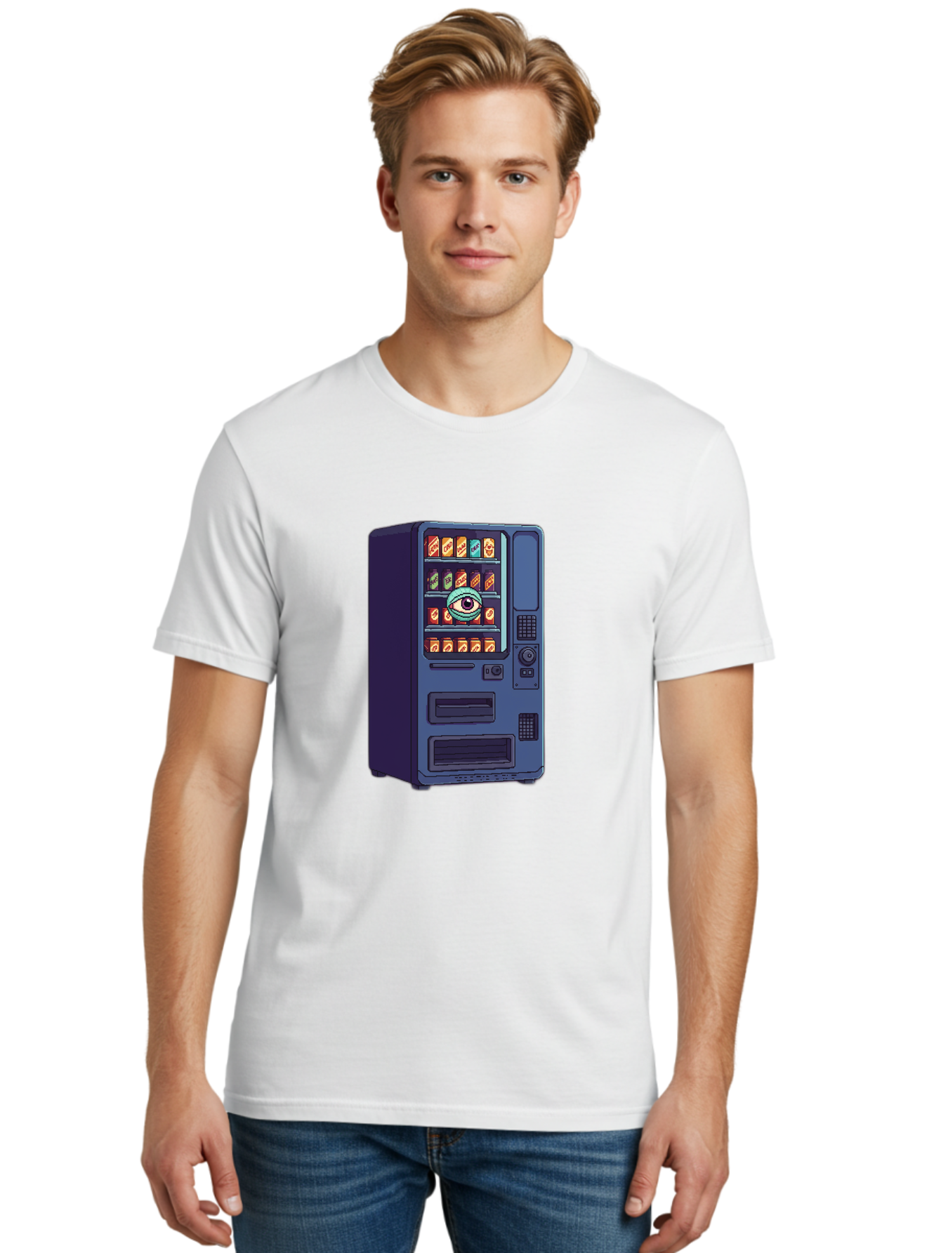 Vending-Machine-With-Eye Men'S Graphic Tee, 100% Cotton, Comfortable Casual Summer Wear, Machine Washable, Vintage Camera, Old Camera, Antique Camera, Black Camera, Classic Photography, Photography Equipment, Nostalgic Device, Film Camera, Bal565 20