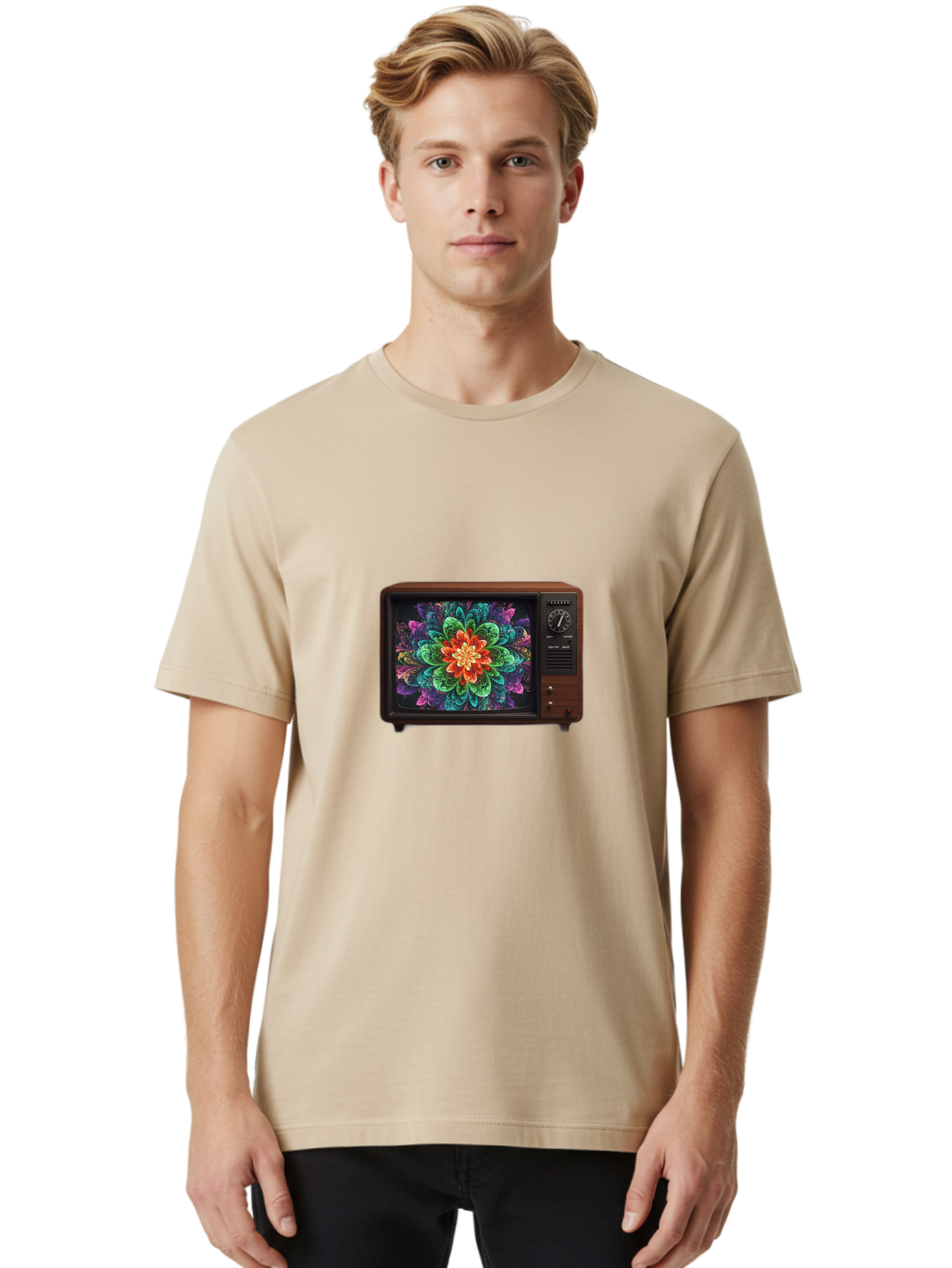 Vintage-Tv-With-Flower Men'S Graphic Tee, 100% Cotton, Comfortable Casual Summer Wear, Machine Washable, Vintage Camera, Old Camera, Antique Camera, Black Camera, Classic Photography, Photography Equipment, Nostalgic Device, Film Camera, Bal571 23