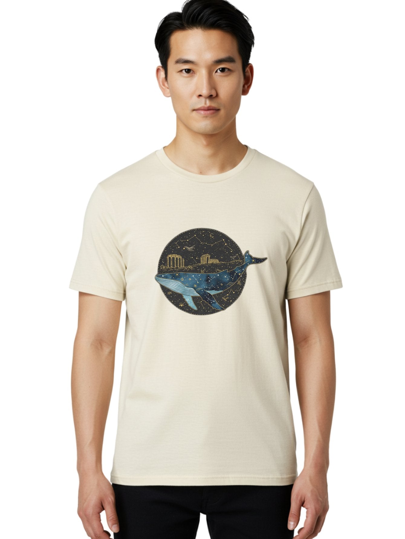 Whale-Constellation Men'S Graphic Tee, 100% Cotton, Comfortable Casual Summer Wear, Machine Washable, Vintage Camera, Old Camera, Antique Camera, Black Camera, Classic Photography, Photography Equipment, Nostalgic Device, Film Camera, Bal601 17
