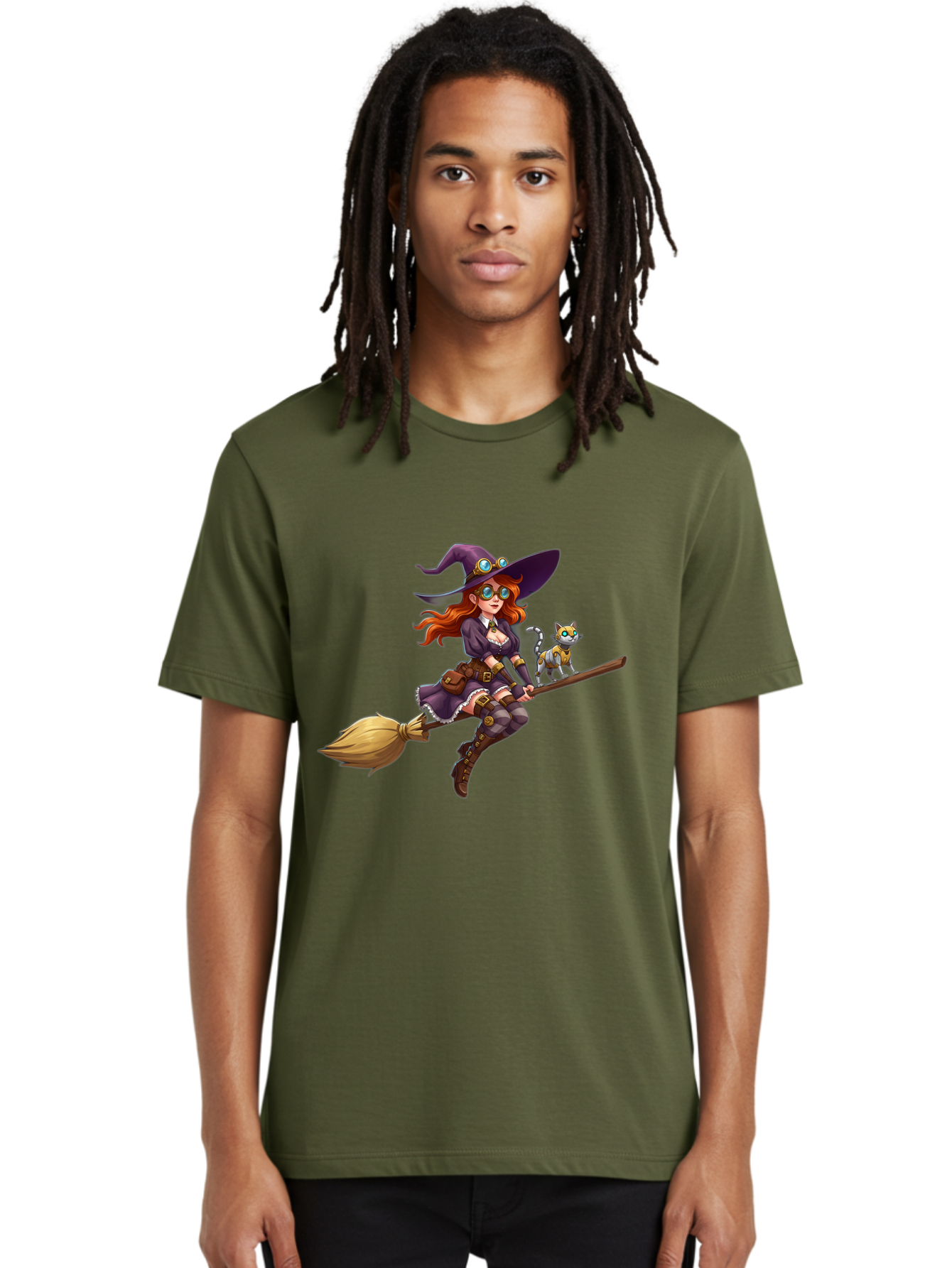 Witch-Flying-With-Cat-1 Men'S Graphic Tee, 100% Cotton, Comfortable Casual Summer Wear, Machine Washable, Vintage Camera, Old Camera, Antique Camera, Black Camera, Classic Photography, Photography Equipment, Nostalgic Device, Film Camera, Bal621 22
