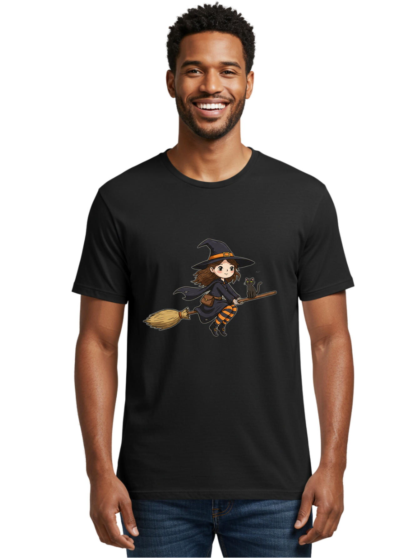 Witch-Flying-With-Cat-2 Men'S Graphic Tee, 100% Cotton, Comfortable Casual Summer Wear, Machine Washable, Vintage Camera, Old Camera, Antique Camera, Black Camera, Classic Photography, Photography Equipment, Nostalgic Device, Film Camera, Bal622 29