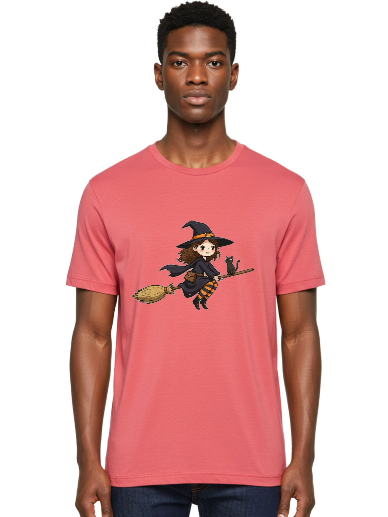 Witch-Flying-With-Cat-2 Men'S Graphic Tee, 100% Cotton, Comfortable Casual Summer Wear, Machine Washable, Vintage Camera, Old Camera, Antique Camera, Black Camera, Classic Photography, Photography Equipment, Nostalgic Device, Film Camera, Bal622 28