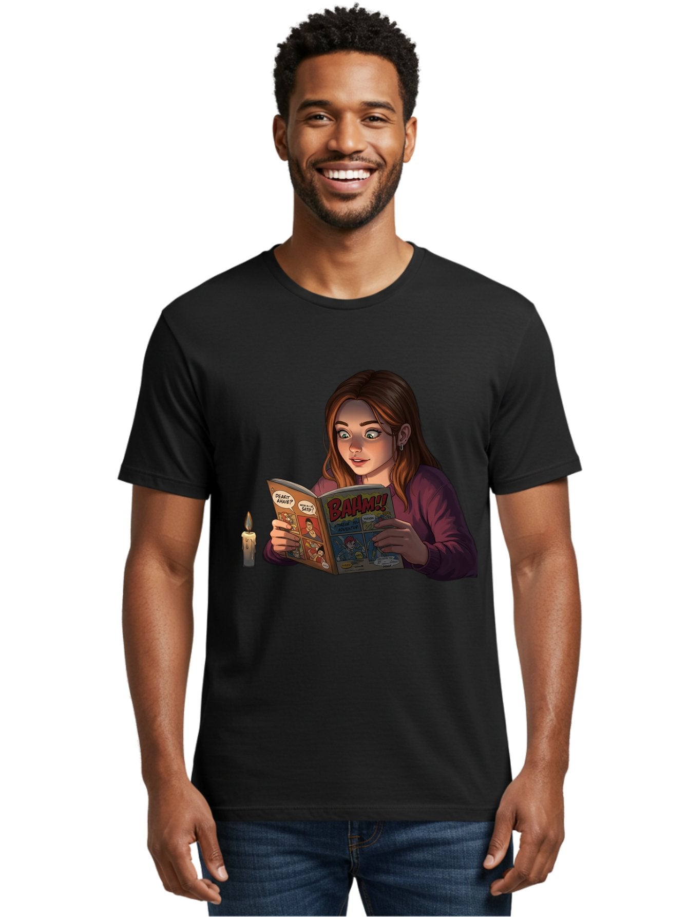 Woman-Reading-Comic Men'S Graphic Tee, 100% Cotton, Comfortable Casual Summer Wear, Machine Washable, Vintage Camera, Old Camera, Antique Camera, Black Camera, Classic Photography, Photography Equipment, Nostalgic Device, Film Camera, Bal631 16