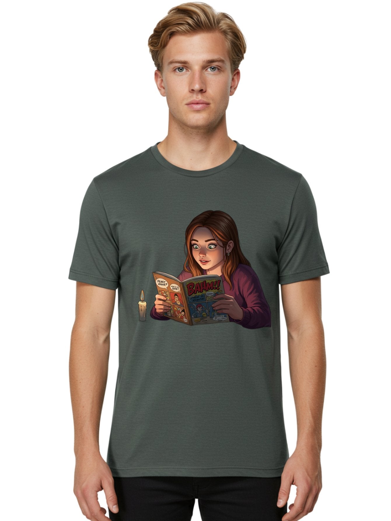 Woman-Reading-Comic Men'S Graphic Tee, 100% Cotton, Comfortable Casual Summer Wear, Machine Washable, Vintage Camera, Old Camera, Antique Camera, Black Camera, Classic Photography, Photography Equipment, Nostalgic Device, Film Camera, Bal631 24