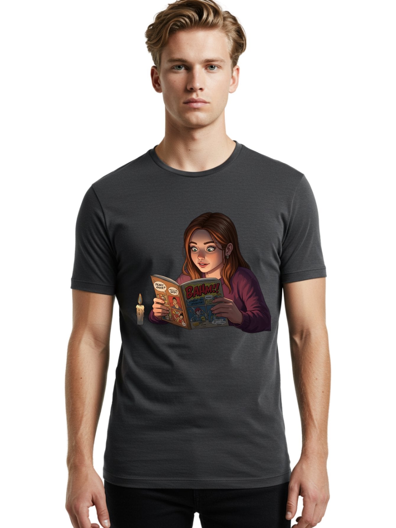 Woman-Reading-Comic Men'S Graphic Tee, 100% Cotton, Comfortable Casual Summer Wear, Machine Washable, Vintage Camera, Old Camera, Antique Camera, Black Camera, Classic Photography, Photography Equipment, Nostalgic Device, Film Camera, Bal631 28