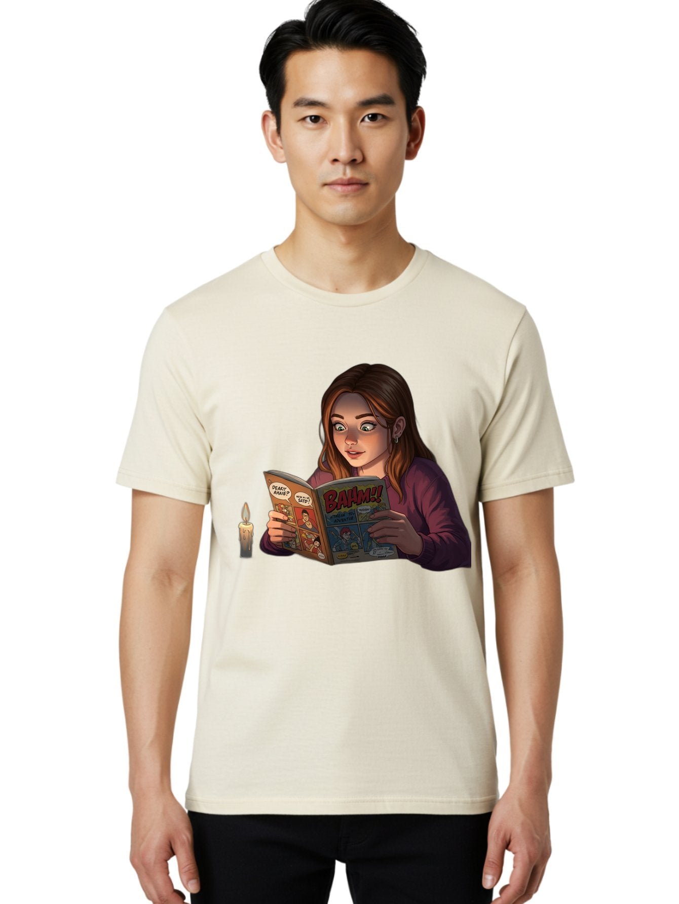 Woman-Reading-Comic Men'S Graphic Tee, 100% Cotton, Comfortable Casual Summer Wear, Machine Washable, Vintage Camera, Old Camera, Antique Camera, Black Camera, Classic Photography, Photography Equipment, Nostalgic Device, Film Camera, Bal631 25