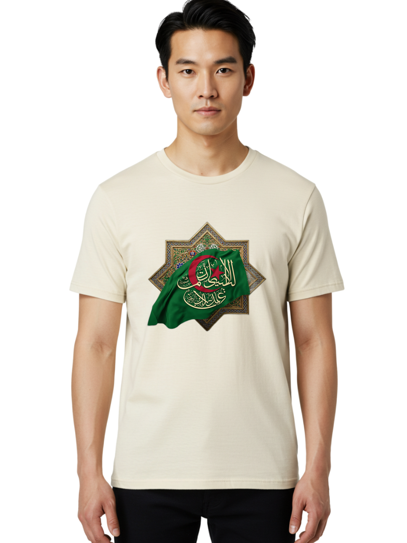 Algerian-Flag-With-Arabic-Calligraphy Men'S Graphic Tee, 100% Cotton, Comfortable Casual Summer Wear, Machine Washable, Vintage Camera, Old Camera, Antique Camera, Black Camera, Classic Photography, Photography Equipment, Nostalgic Device, Bal683 25