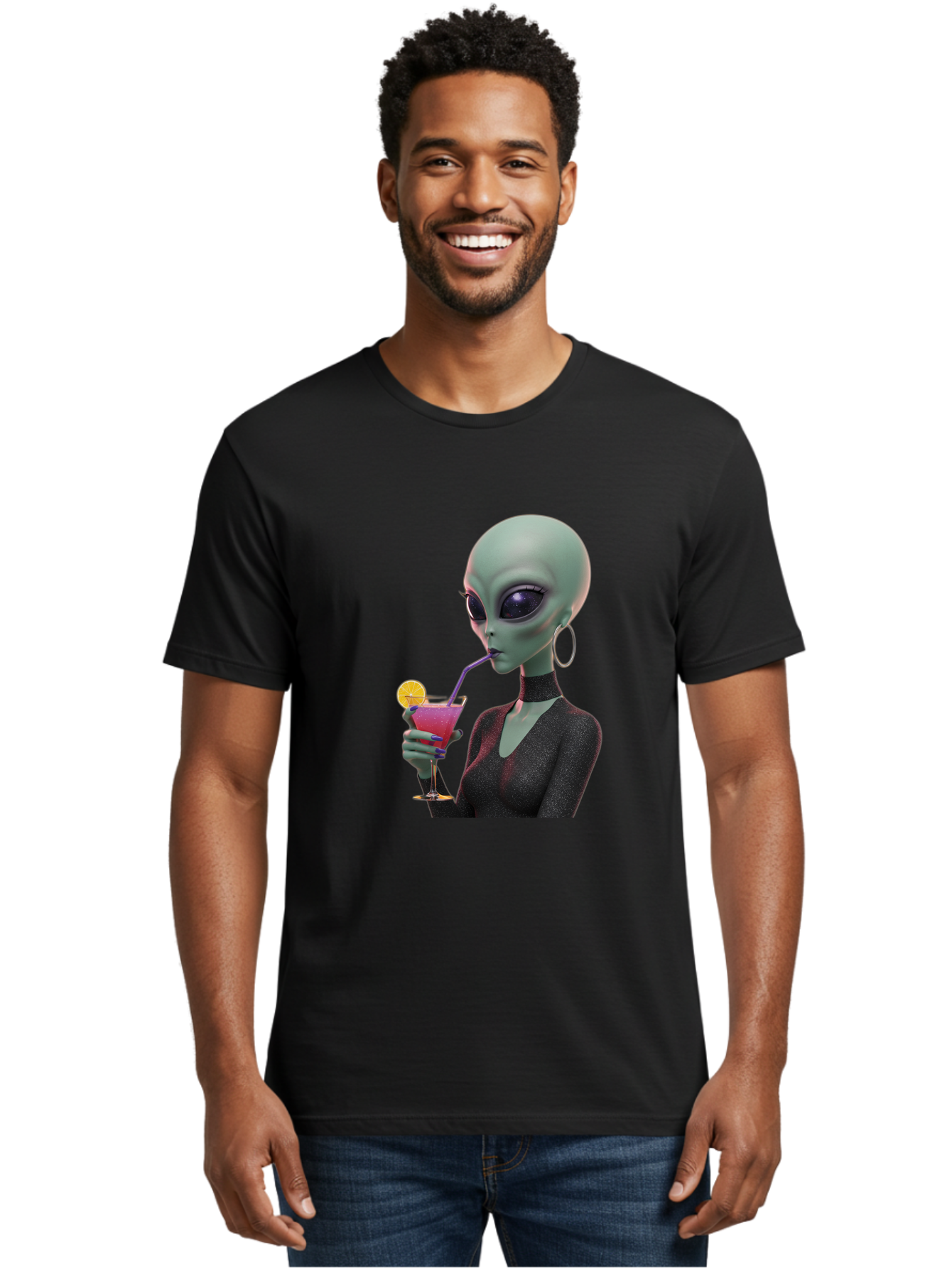 Alien-Drinking-Cocktail Men'S Graphic Tee, 100% Cotton, Comfortable Casual Summer Wear, Machine Washable, Vintage Camera, Old Camera, Antique Camera, Black Camera, Classic Photography, Photography Equipment, Nostalgic Device, Film Camera, Bal685 17