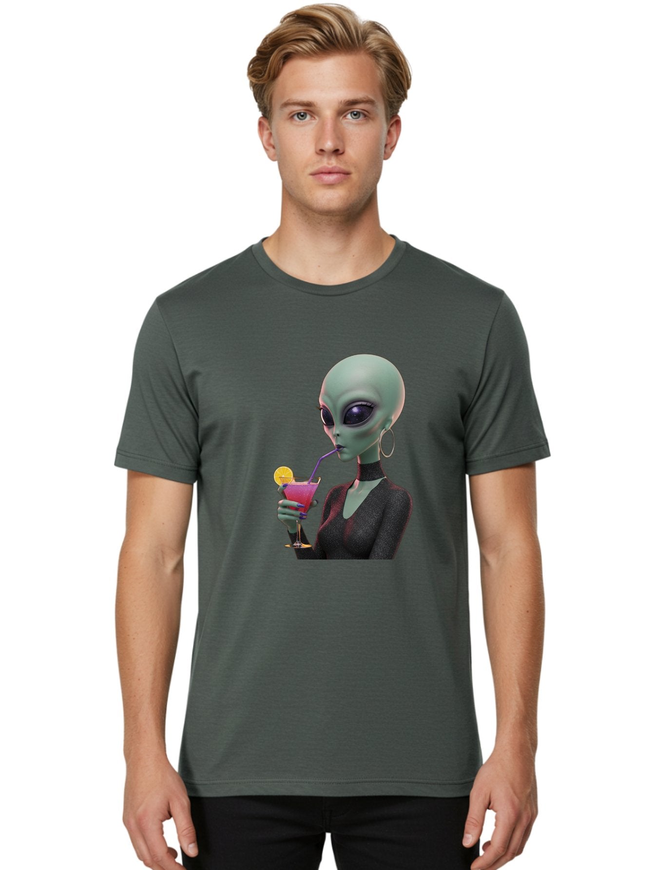Alien-Drinking-Cocktail Men'S Graphic Tee, 100% Cotton, Comfortable Casual Summer Wear, Machine Washable, Vintage Camera, Old Camera, Antique Camera, Black Camera, Classic Photography, Photography Equipment, Nostalgic Device, Film Camera, Bal685 18