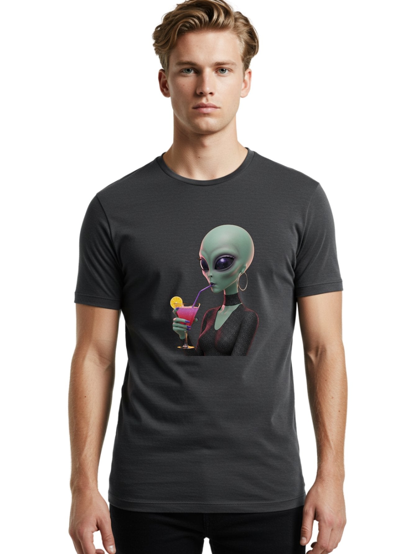 Alien-Drinking-Cocktail Men'S Graphic Tee, 100% Cotton, Comfortable Casual Summer Wear, Machine Washable, Vintage Camera, Old Camera, Antique Camera, Black Camera, Classic Photography, Photography Equipment, Nostalgic Device, Film Camera, Bal685 30