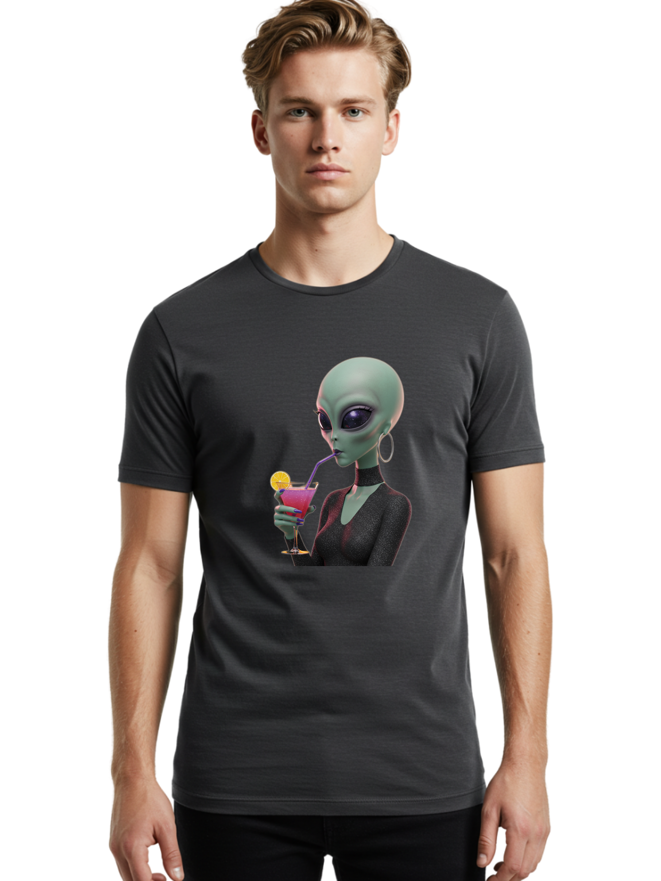 Alien-Drinking-Cocktail Men'S Graphic Tee, 100% Cotton, Comfortable Casual Summer Wear, Machine Washable, Vintage Camera, Old Camera, Antique Camera, Black Camera, Classic Photography, Photography Equipment, Nostalgic Device, Film Camera, Bal685 16